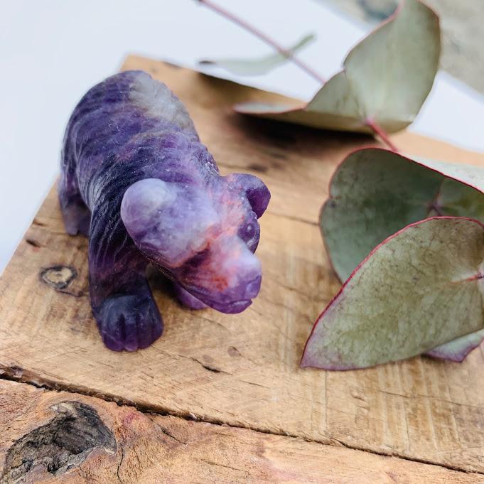 Adorable Chevron Amethyst Bear Display Carving - Earth Family Crystals