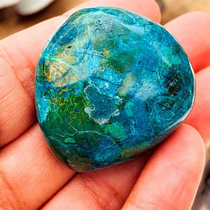 Uplifting Blue & Green Chrysocolla Palm Stone From Peru #1 - Earth Family Crystals