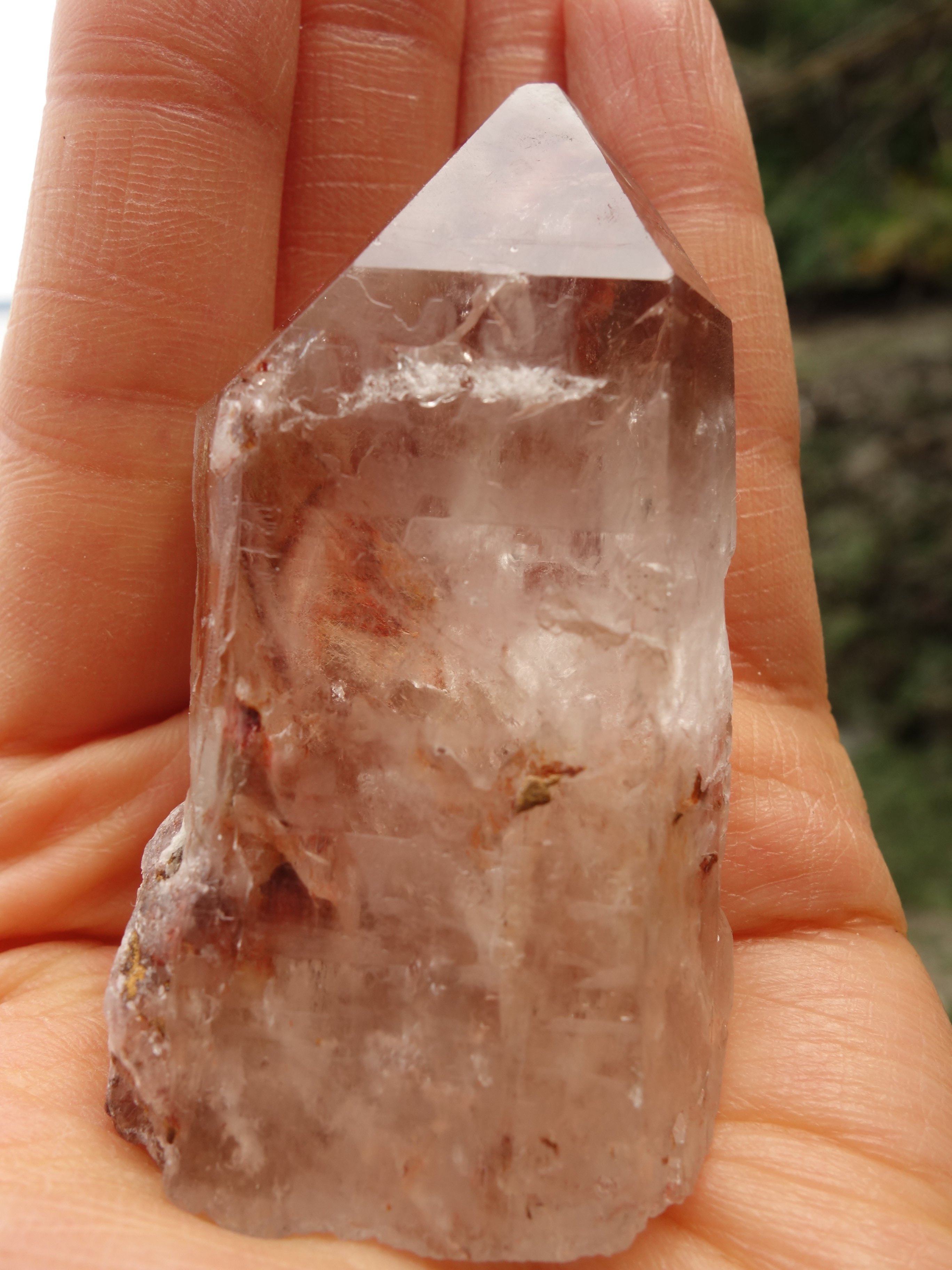 Brilliant One of a Kind Inclusions Angel Phantom Quartz Point From Brazil - Earth Family Crystals
