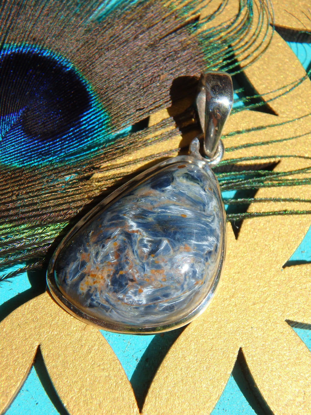 Stunning Silky Blue Sheen Pietersite Pendant In Sterling Silver (Includes Silver Chain) - Earth Family Crystals