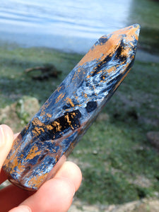 Satiny Blue Flashes & Swirls of Gold Pietersite Wand (Ideal for Energy Work)