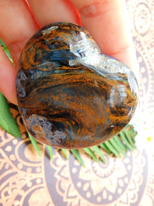 Stormy Swirls of Golden & Silk Blue Pietersite Heart Carving