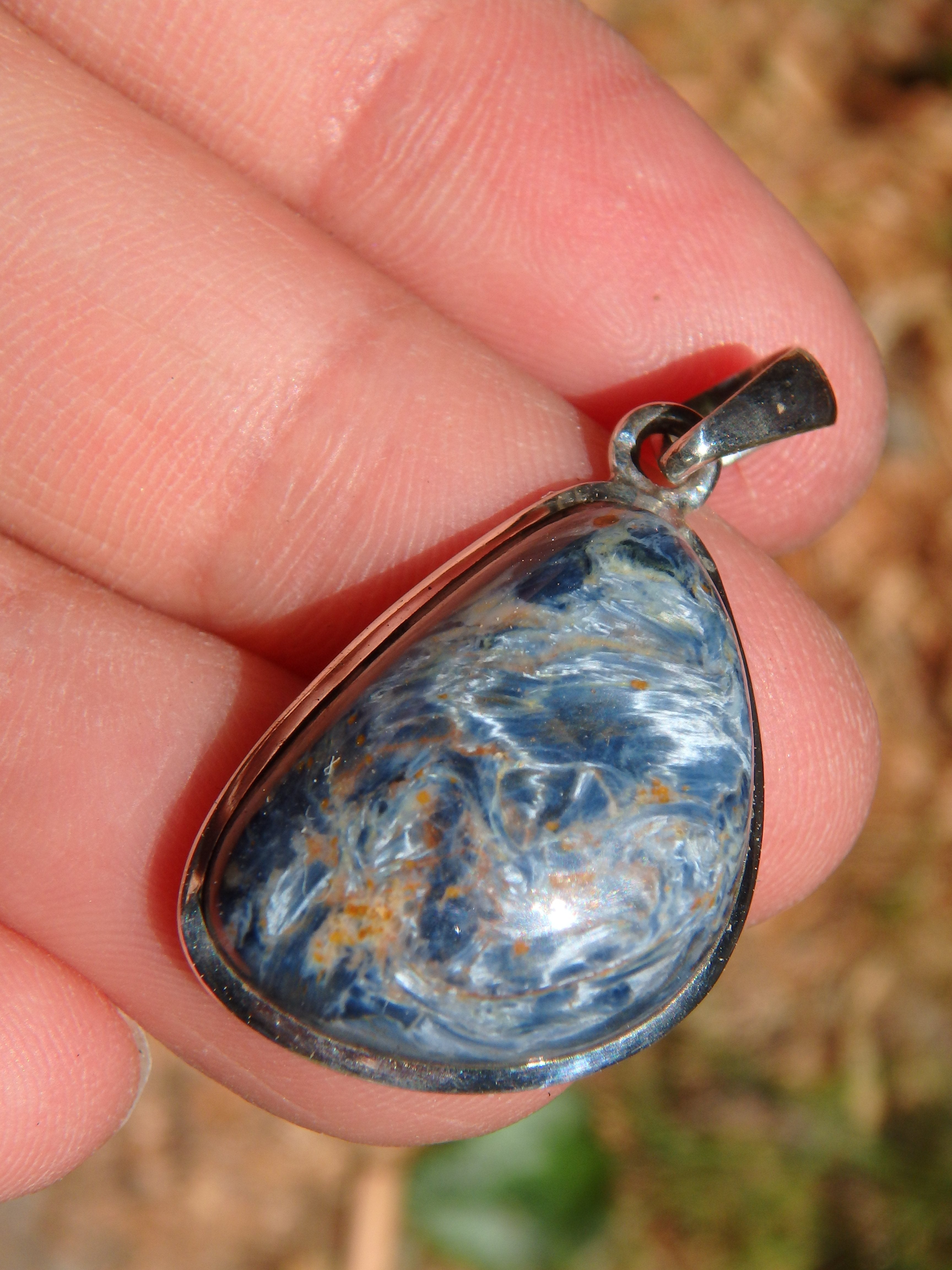 Stunning Silky Blue Sheen Pietersite Pendant In Sterling Silver (Includes Silver Chain) - Earth Family Crystals