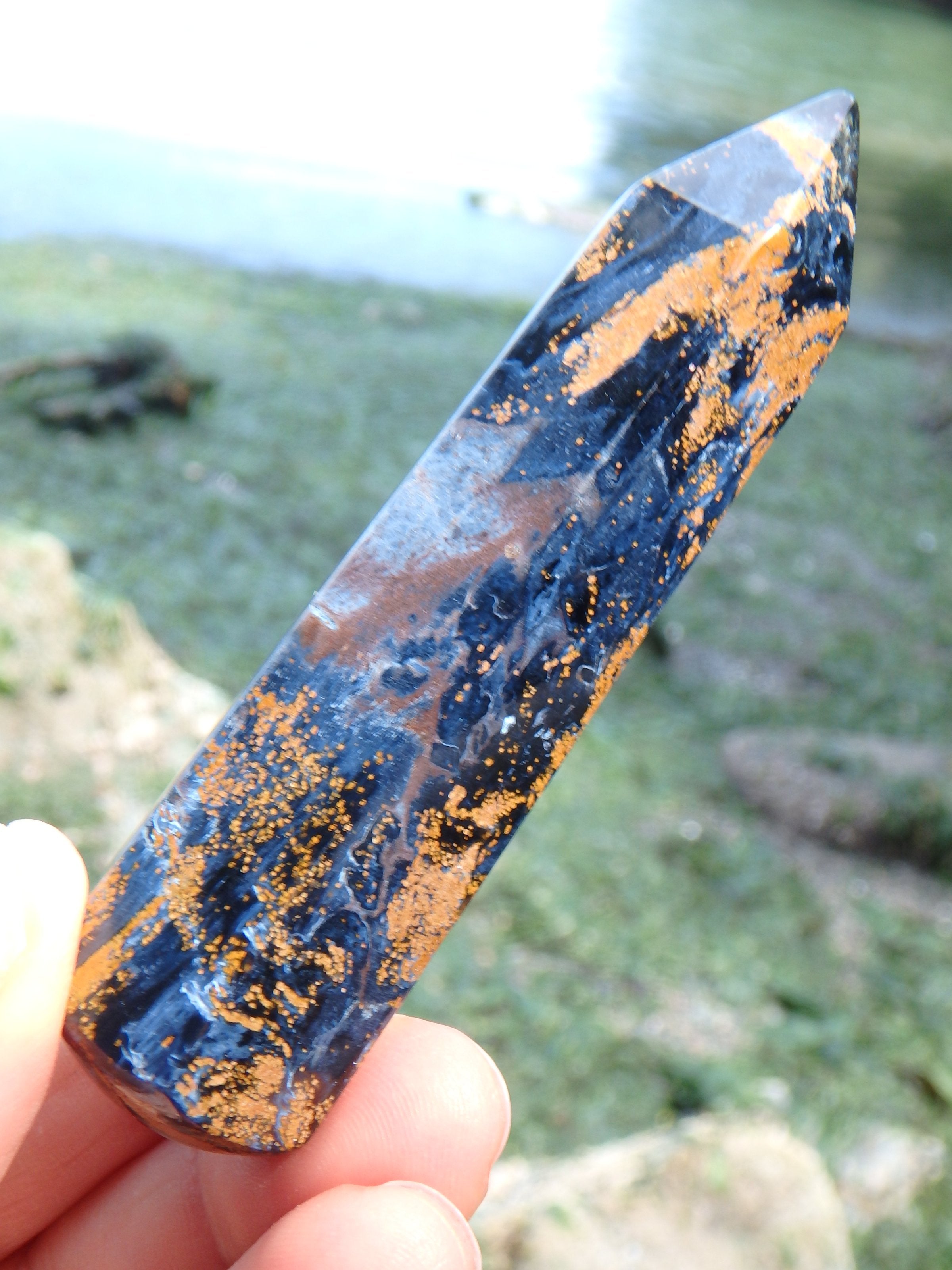 Satiny Blue Flashes & Swirls of Gold Pietersite Wand (Ideal for Energy Work)