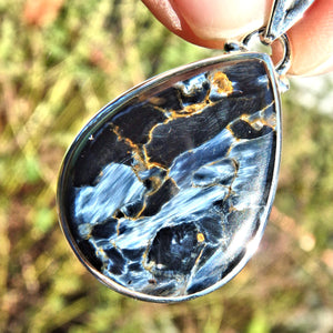 Silky Blue Patterns Pietersite  Pendant in Sterling Silver (Includes Silver Chain)3