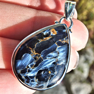 Silky Blue Patterns Pietersite  Pendant in Sterling Silver (Includes Silver Chain)3