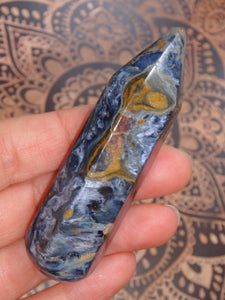 Stunning Satin Blue & Golden Pietersite Wand Carving - Earth Family Crystals