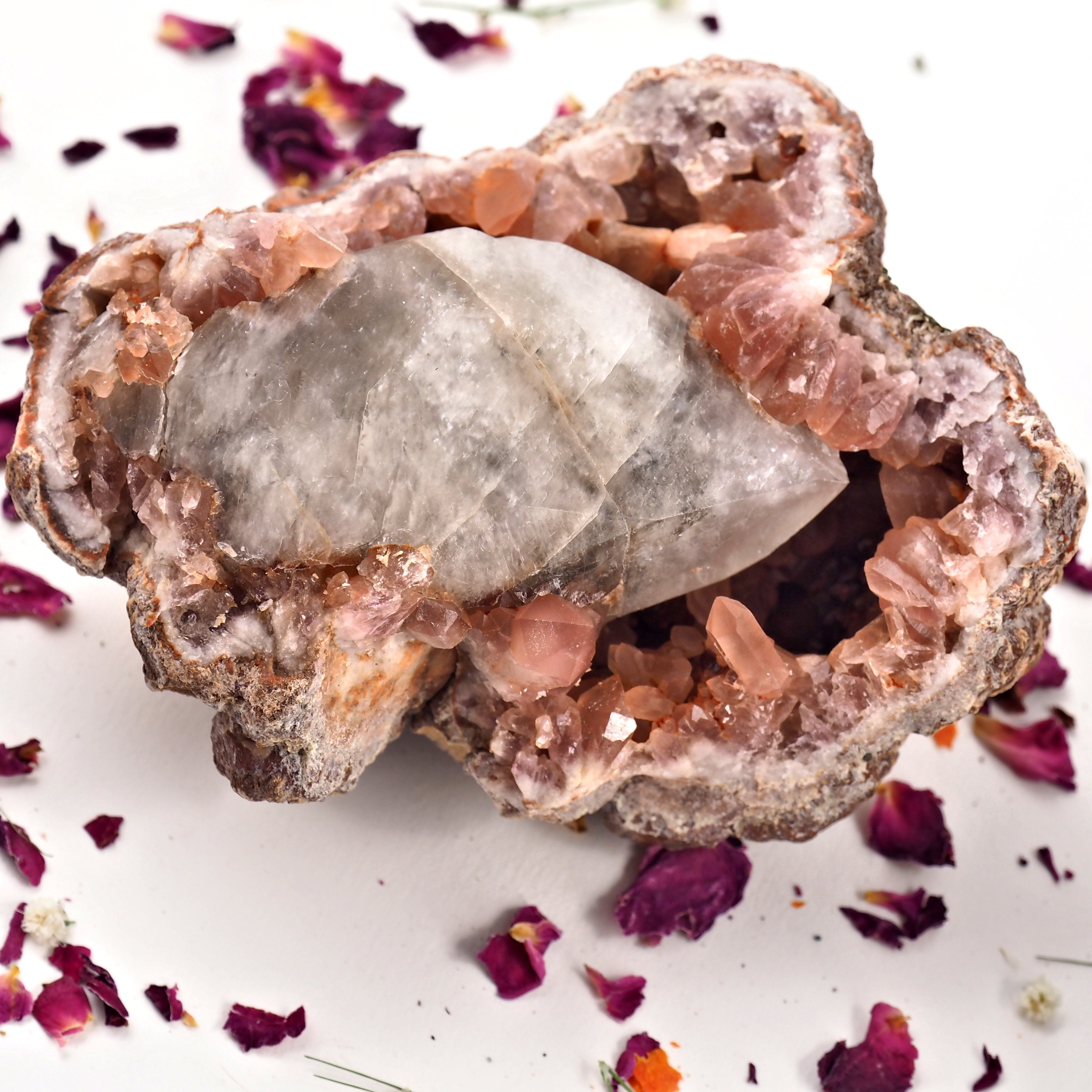 One of a Kind XL  Pink Amethyst & Calcite Point Geode Specimen From Patagonia