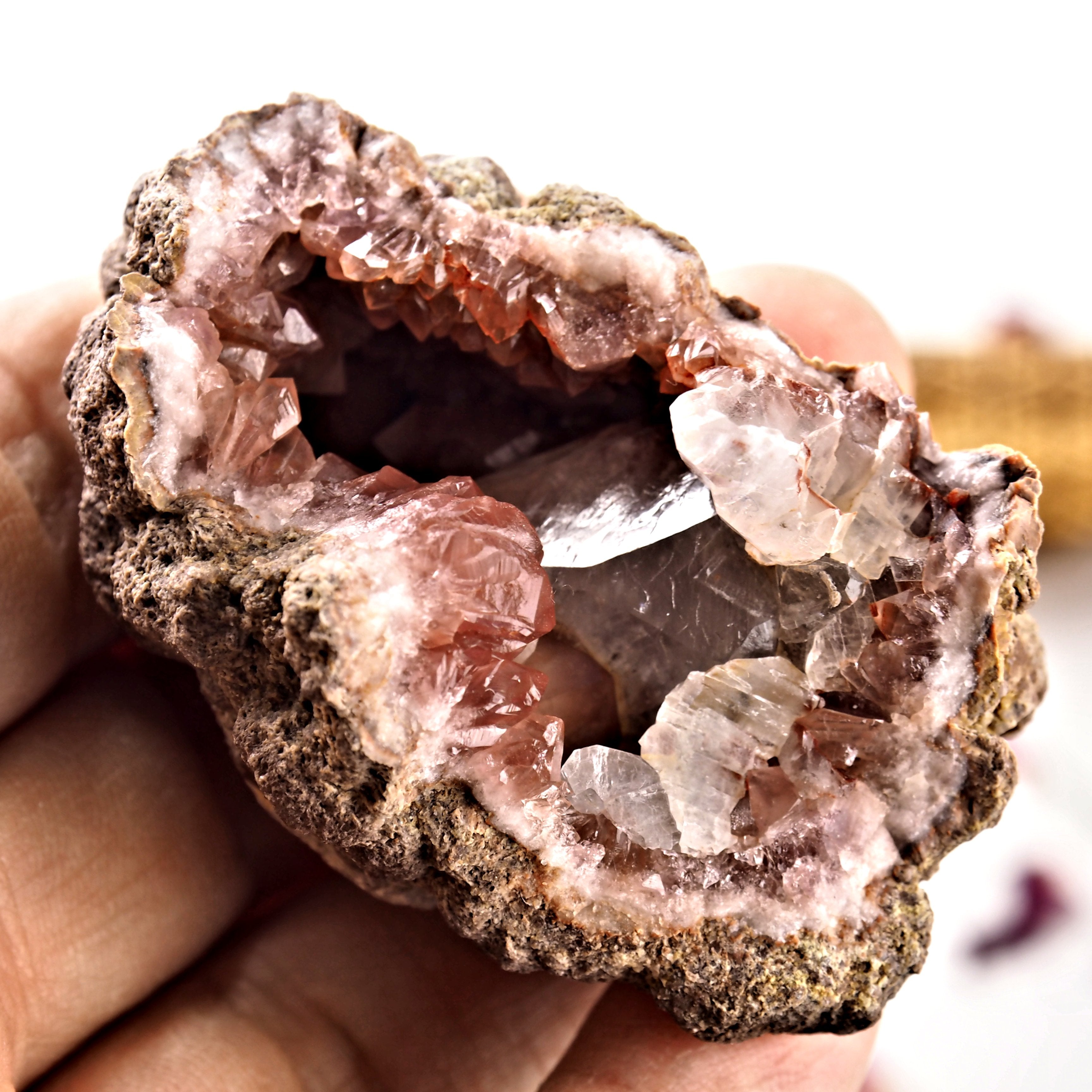 Fabulous Pink Amethyst & Clear Calcite Geode Specimen From Patagonia #2 - Earth Family Crystals