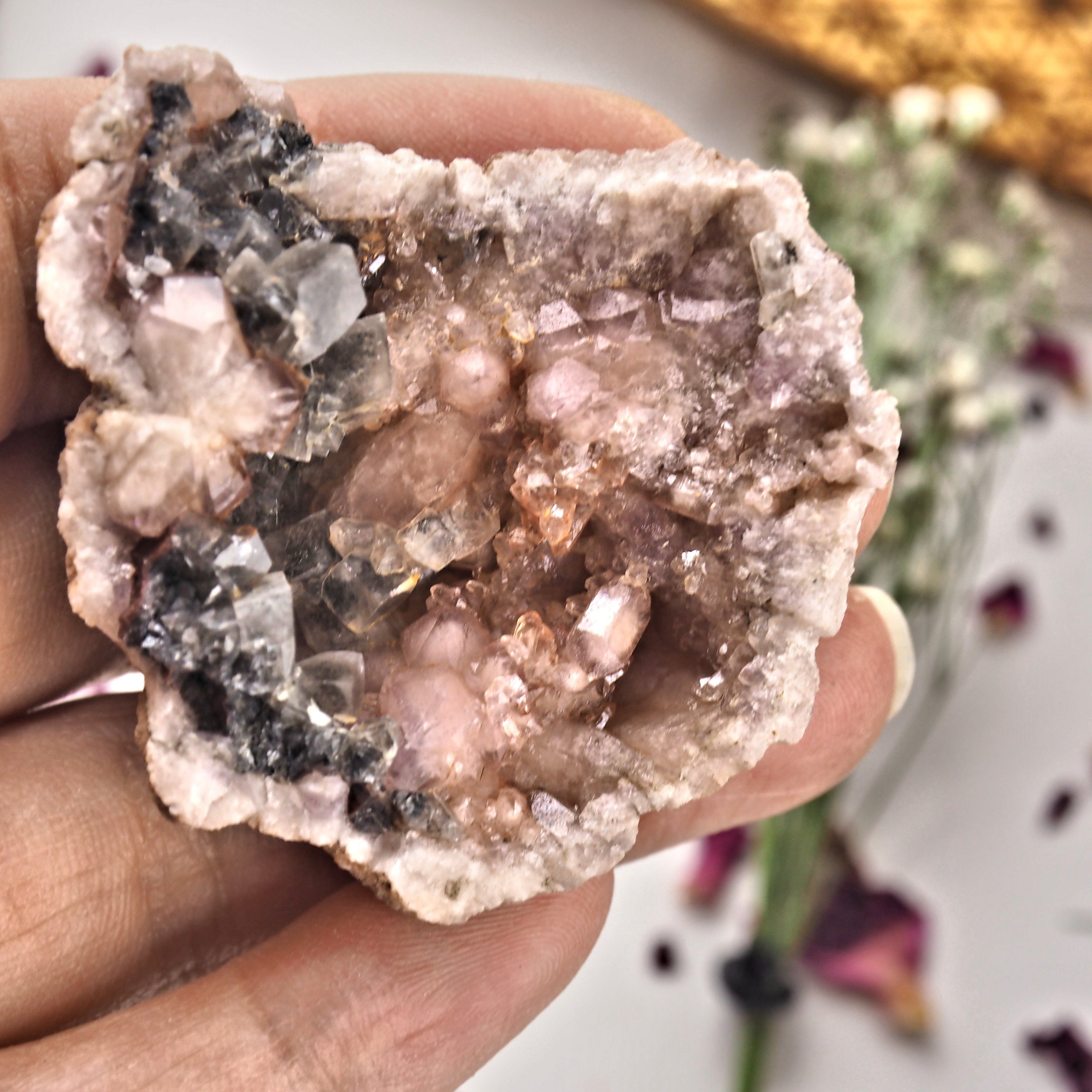Cute Pink Amethyst & Calcite Geode Specimen From Patagonia - Earth Family Crystals