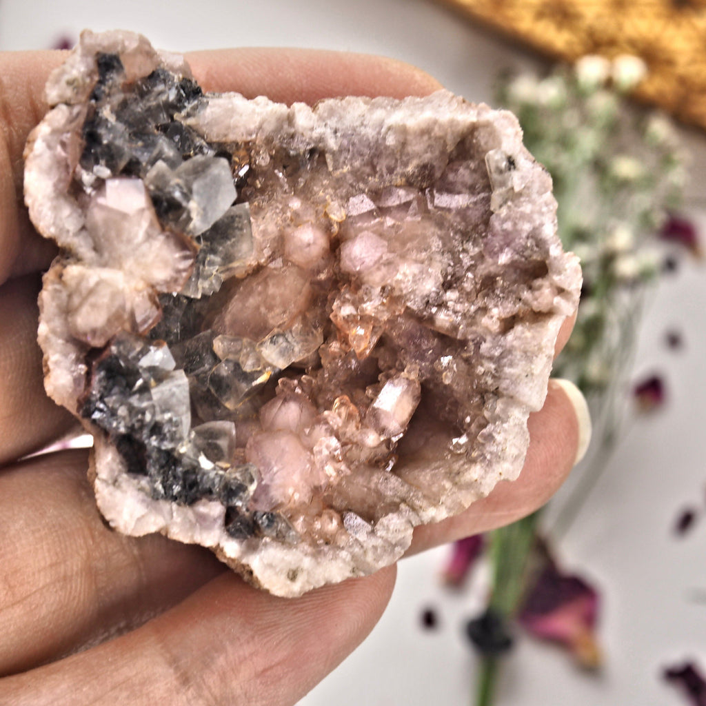 Cute Pink Amethyst & Calcite Geode Specimen From Patagonia - Earth Family Crystals