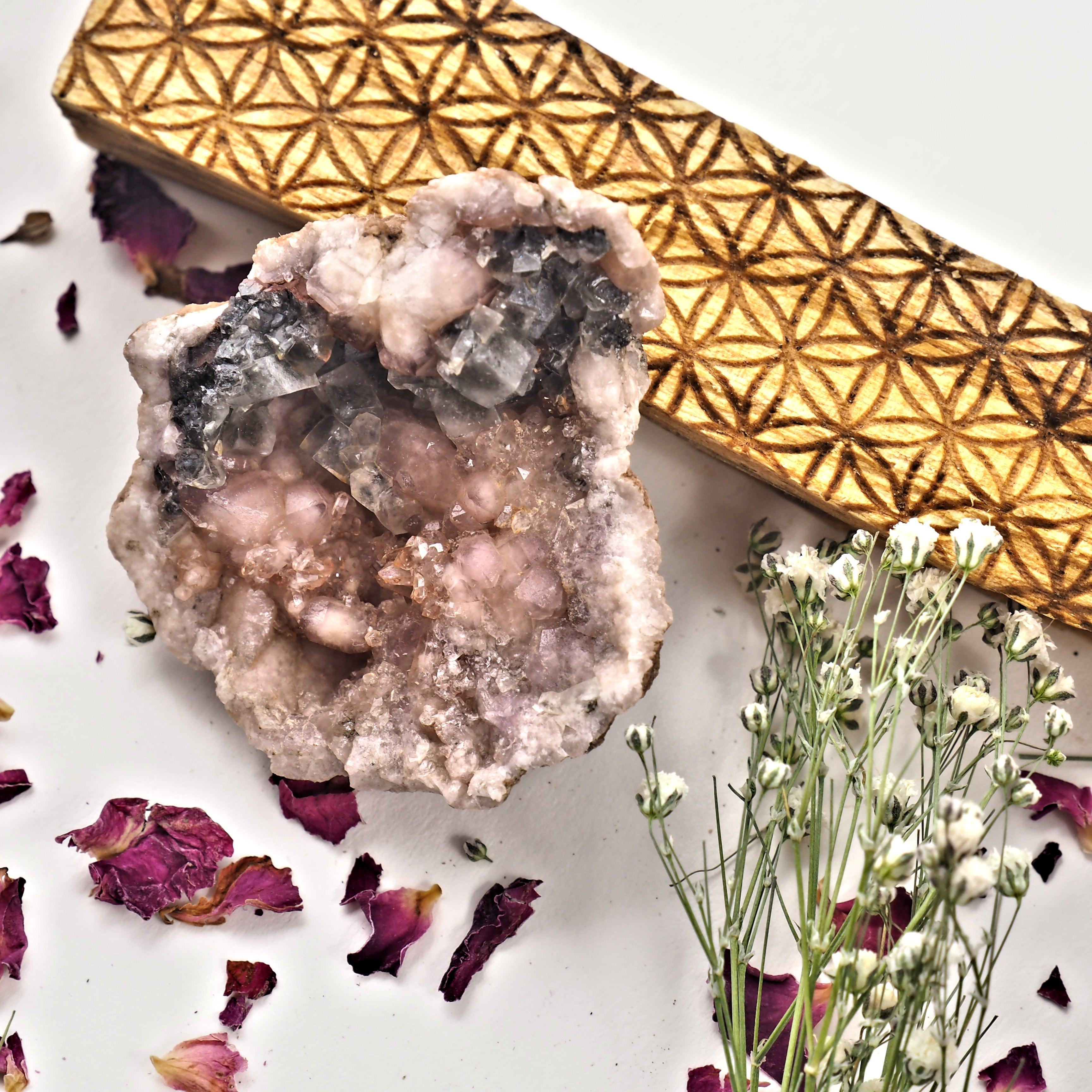 Cute Pink Amethyst & Calcite Geode Specimen From Patagonia - Earth Family Crystals