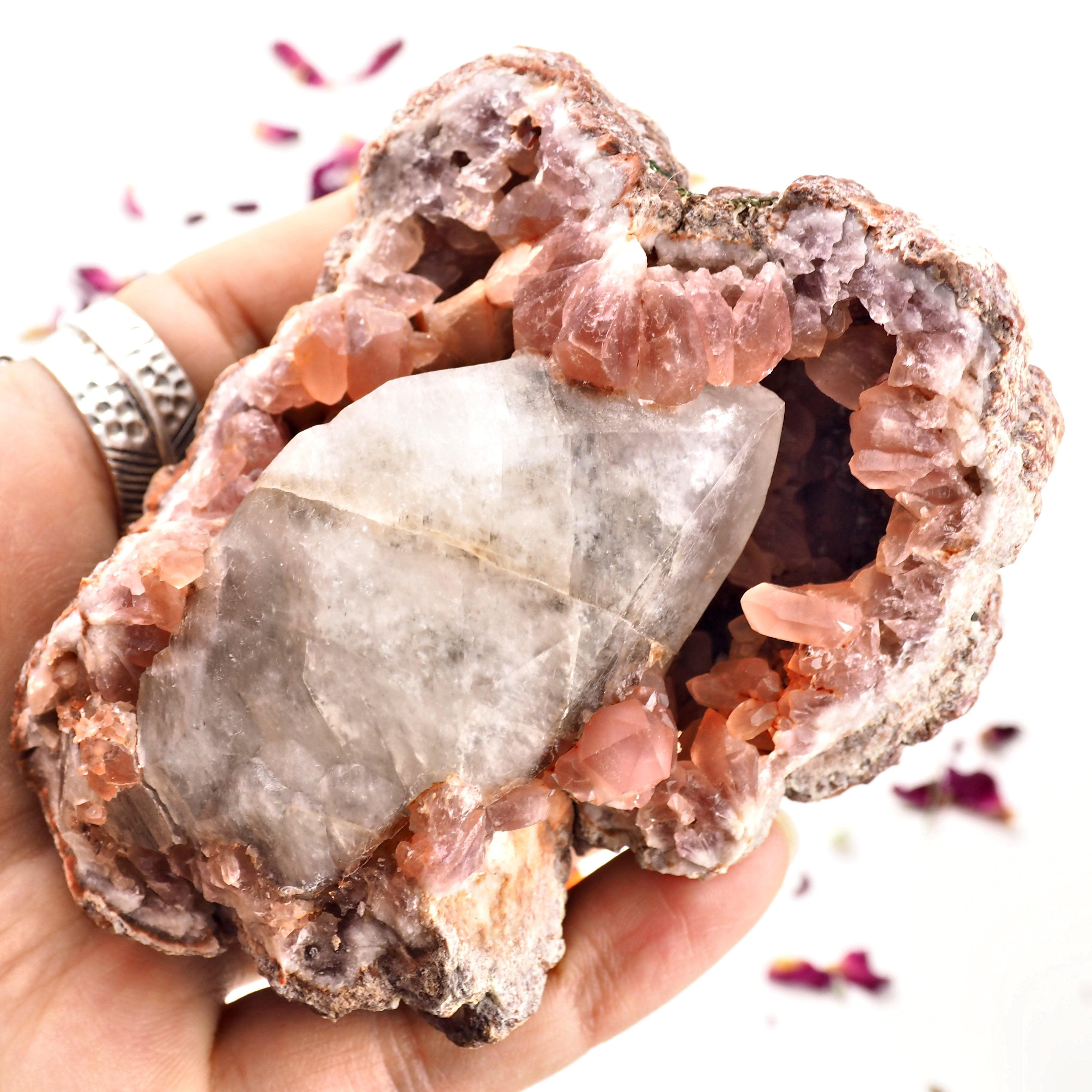 One of a Kind XL  Pink Amethyst & Calcite Point Geode Specimen From Patagonia