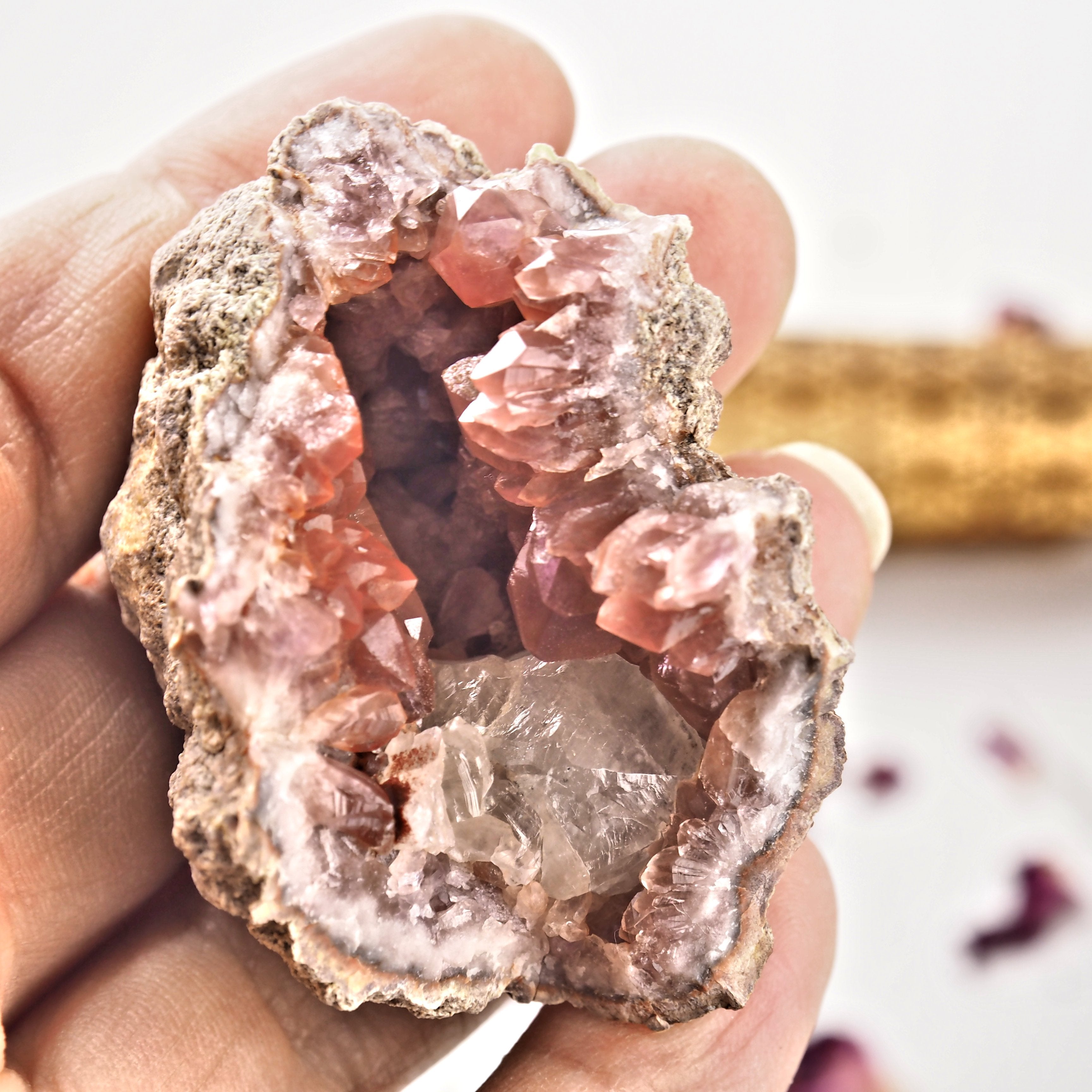 Fabulous Pink Amethyst & Clear Calcite Geode Specimen From Patagonia #1 - Earth Family Crystals