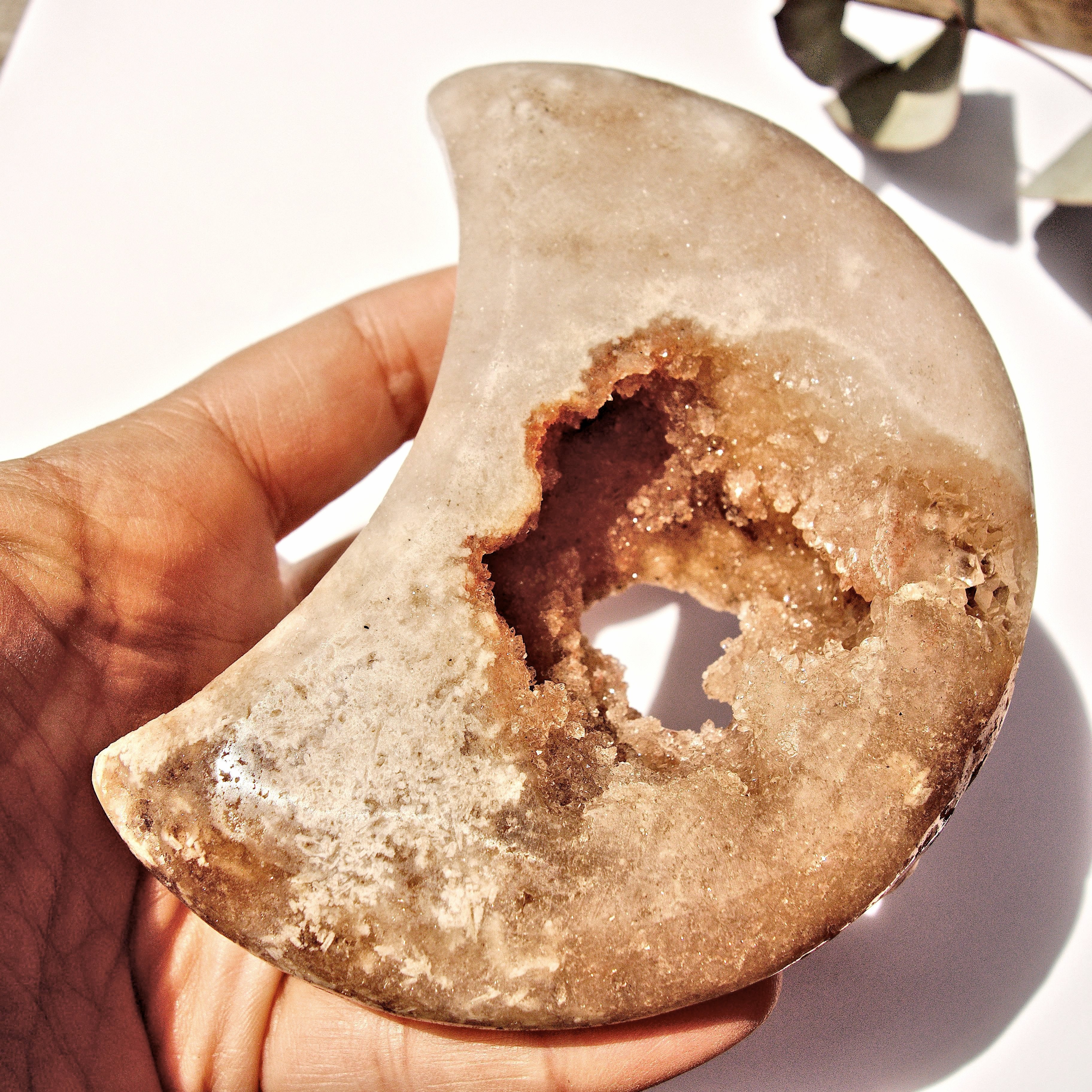 Rare Find! Incredible Large Druzy Geode Pink Amethyst Crescent Moon Carving From Patagonia #2 - Earth Family Crystals