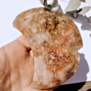 Rare Find! Incredible Large Druzy Geode Pink Amethyst Crescent Moon Carving From Patagonia #1 - Earth Family Crystals