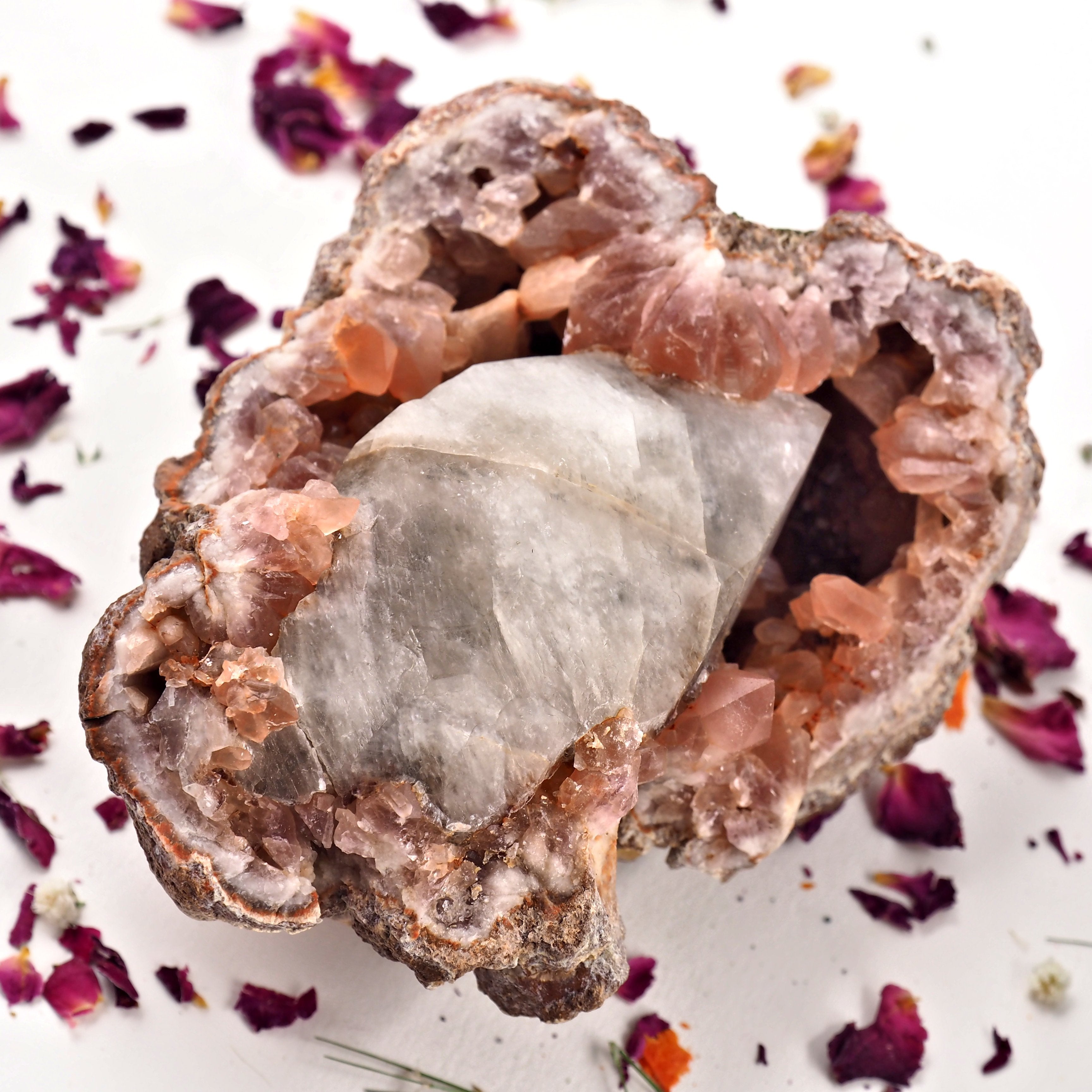 One of a Kind XL  Pink Amethyst & Calcite Point Geode Specimen From Patagonia