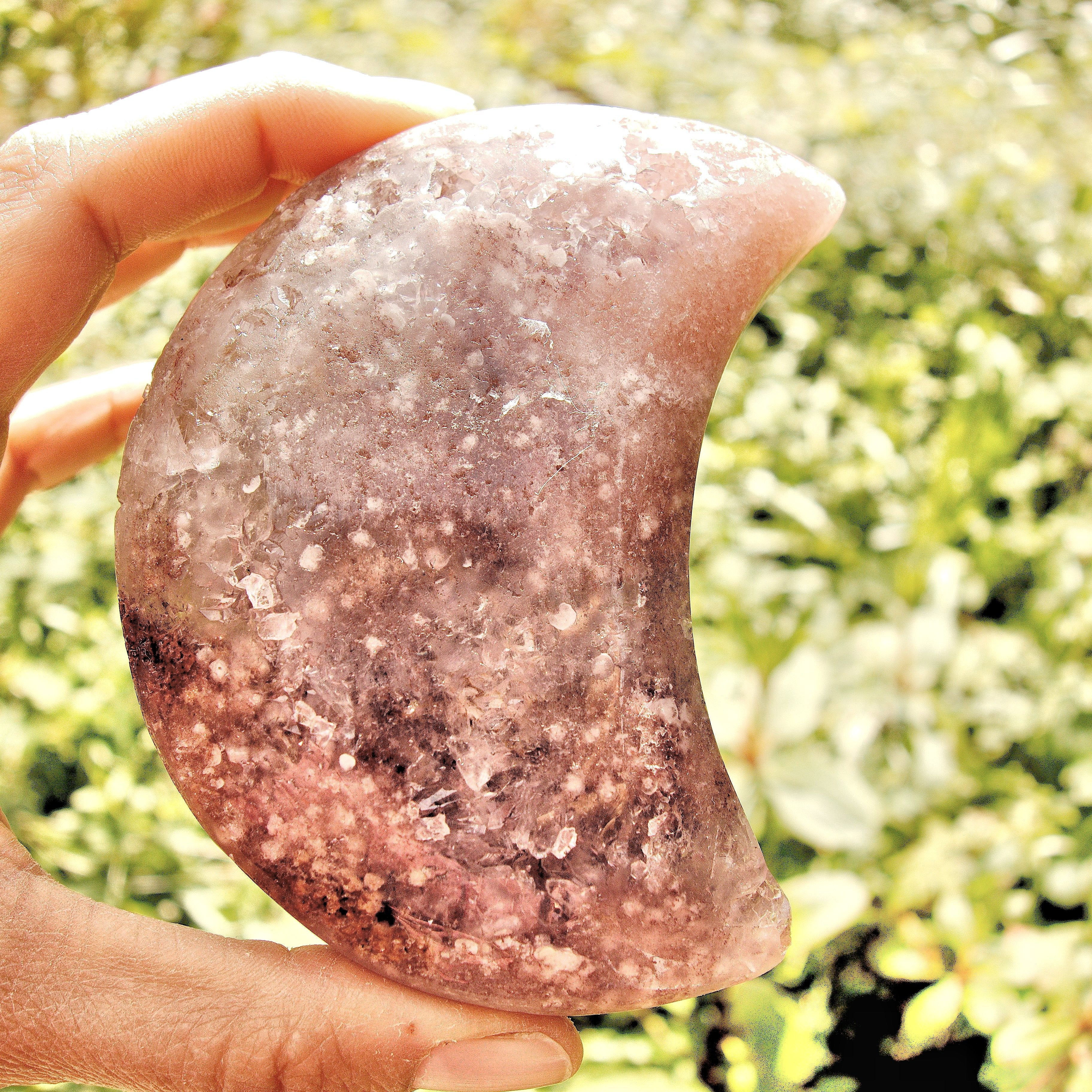 Rare Find! Incredible Large Druzy Geode Pink Amethyst Crescent Moon Carving From Patagonia #3 - Earth Family Crystals