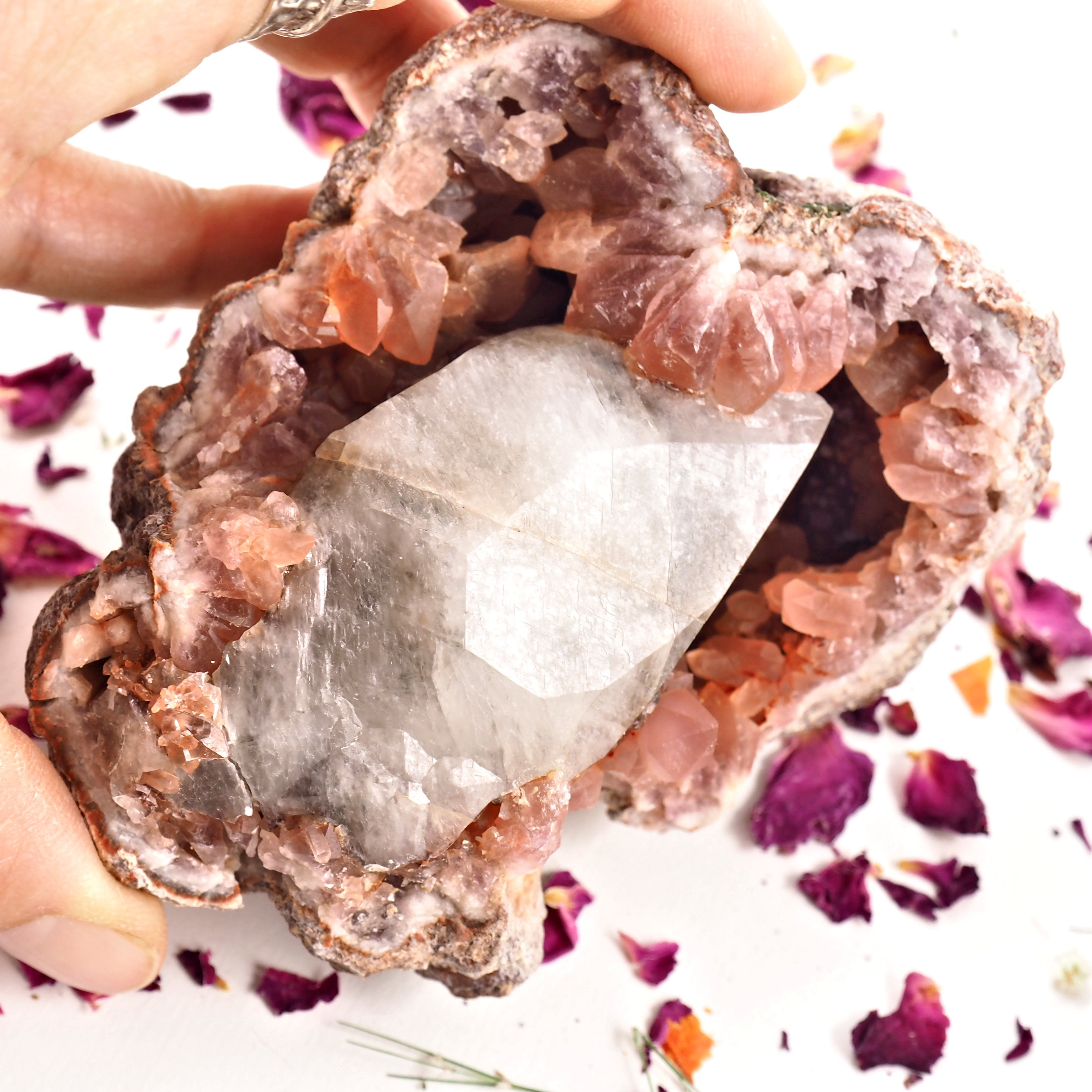 One of a Kind XL  Pink Amethyst & Calcite Point Geode Specimen From Patagonia