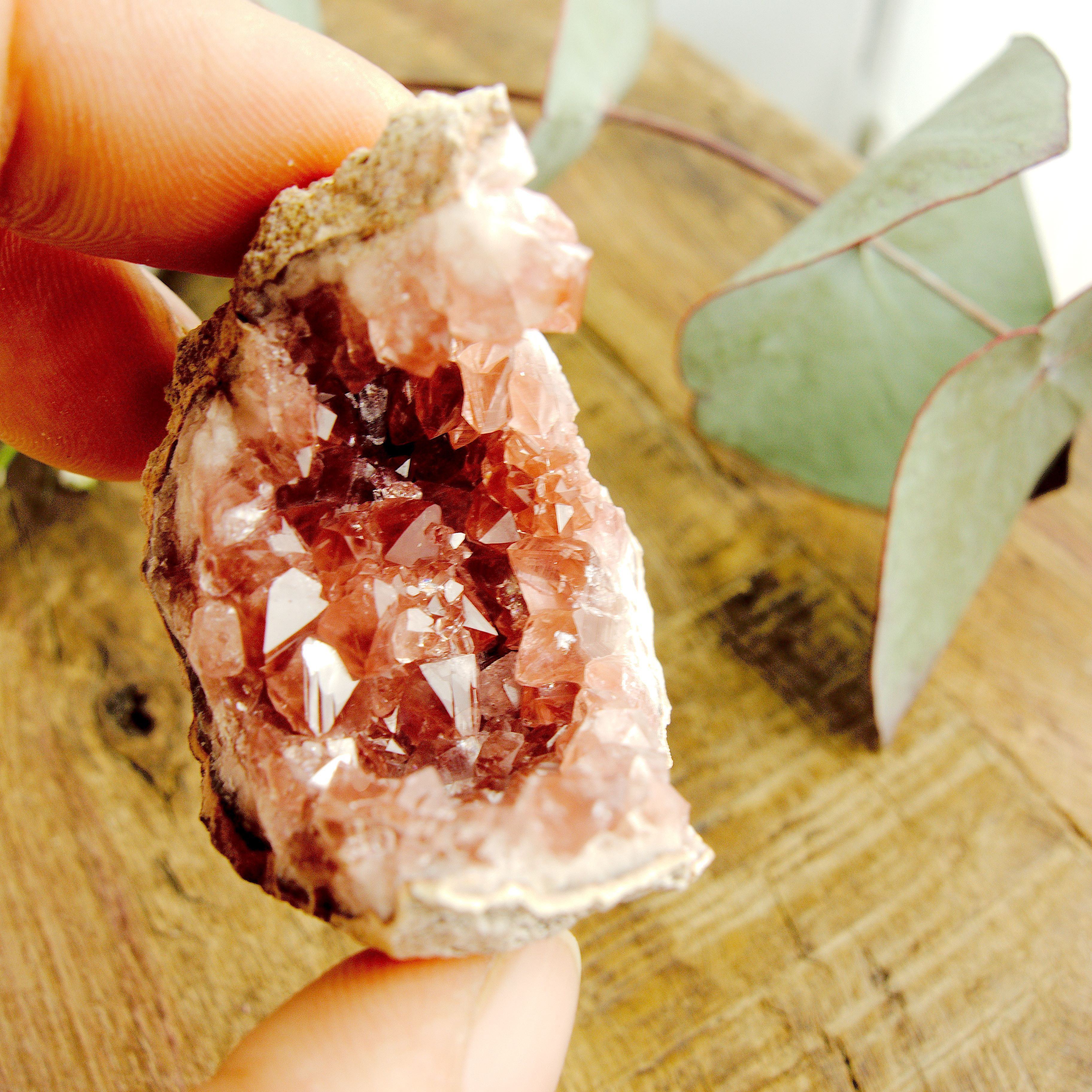 Cute Magenta Pink Druzy Amethyst Hand Held Natural Crescent Specimen - Earth Family Crystals