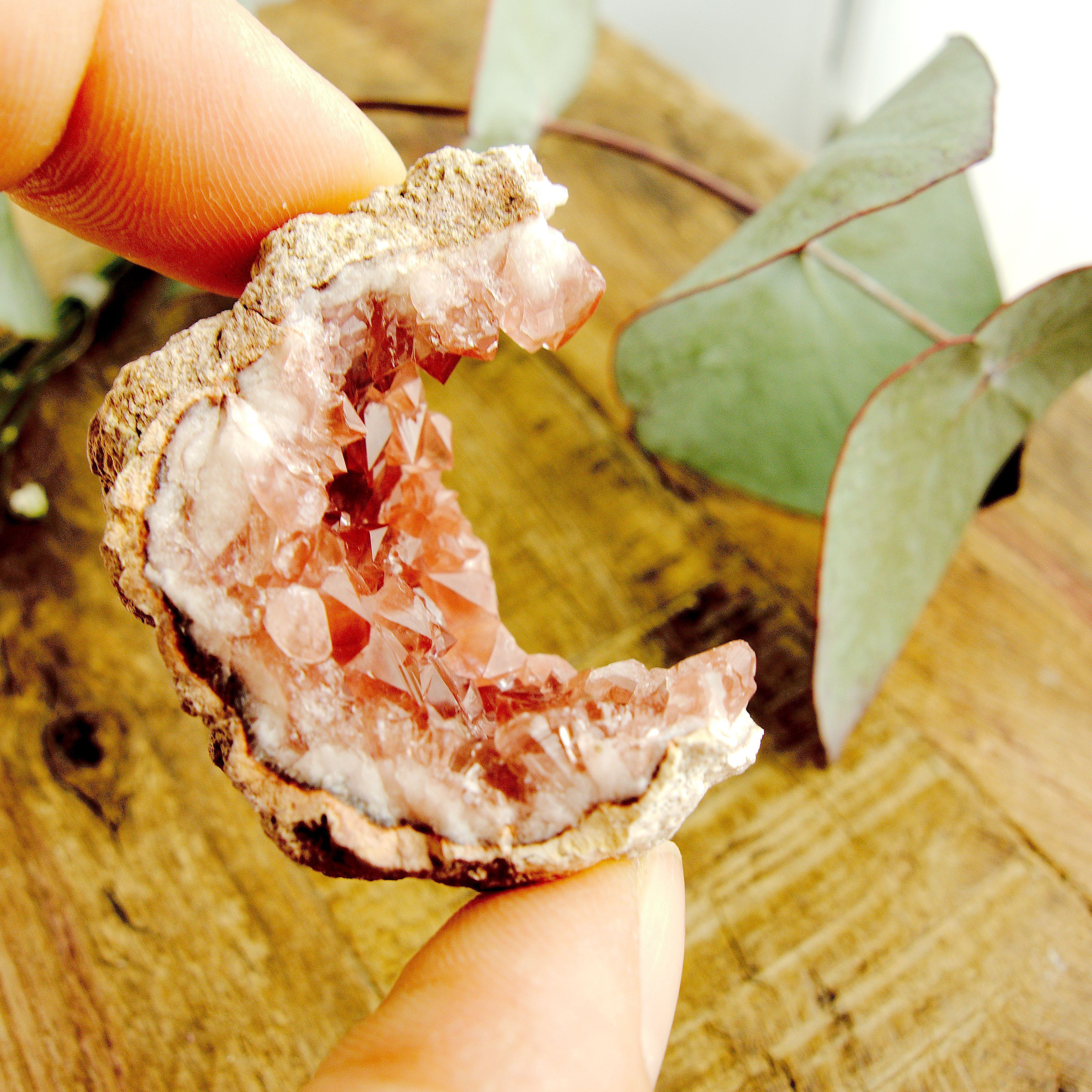 Cute Magenta Pink Druzy Amethyst Hand Held Natural Crescent Specimen - Earth Family Crystals