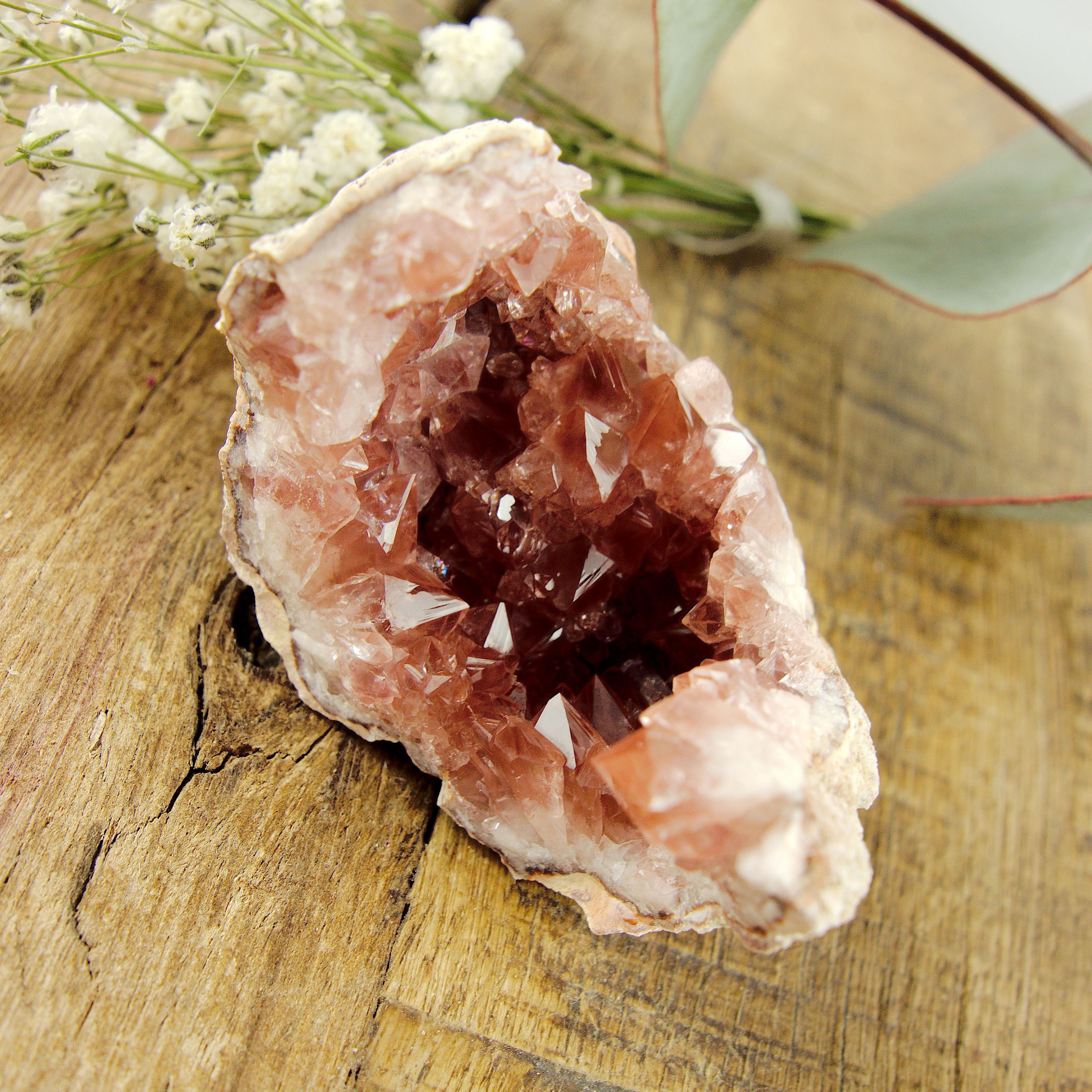 Cute Magenta Pink Druzy Amethyst Hand Held Natural Crescent Specimen - Earth Family Crystals