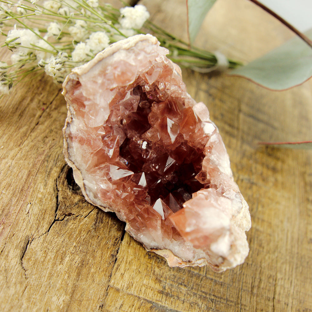 Cute Magenta Pink Druzy Amethyst Hand Held Natural Crescent Specimen - Earth Family Crystals