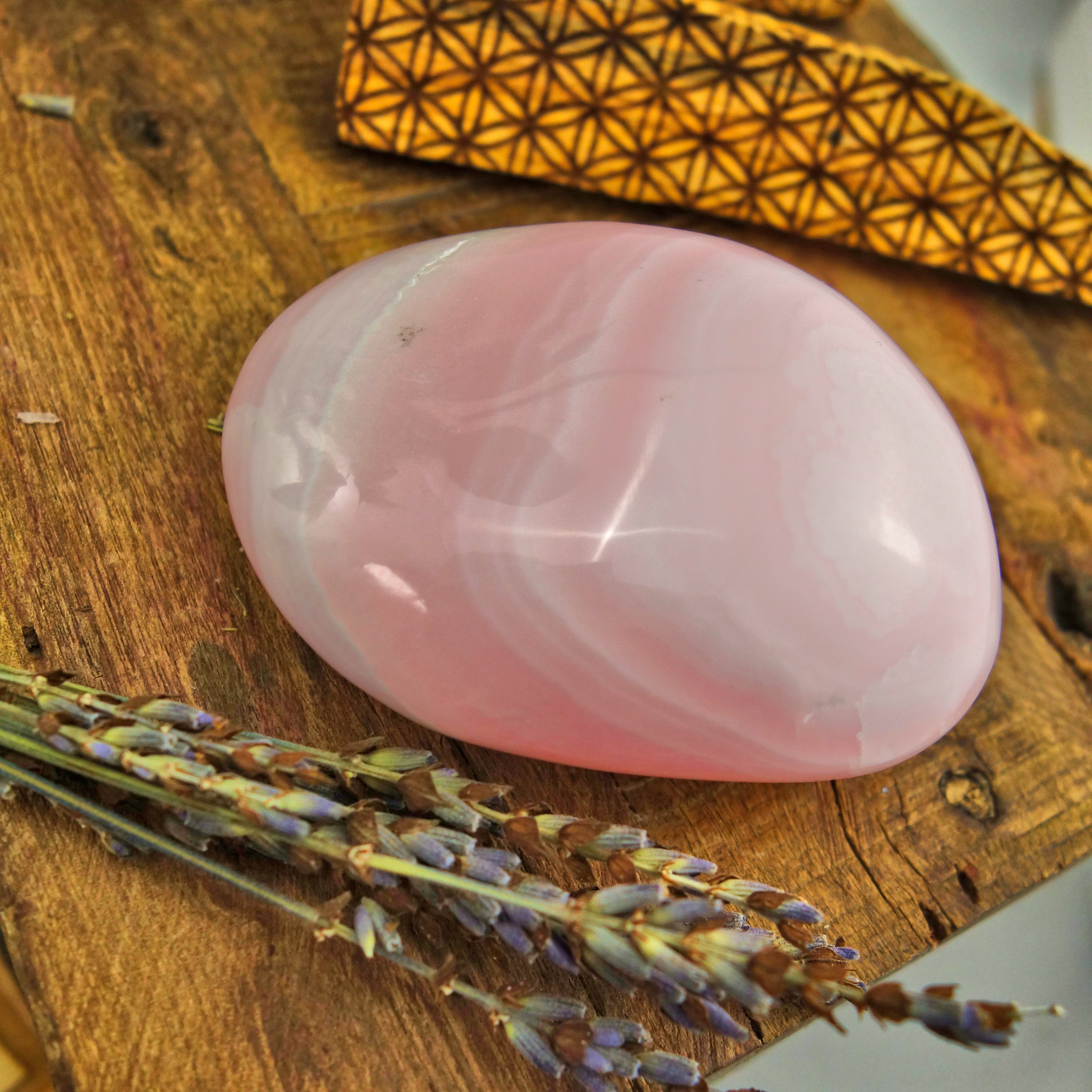 Fluorescent Creamy & Chunky Pink Mangano Calcite Hand Held Specimen - Earth Family Crystals