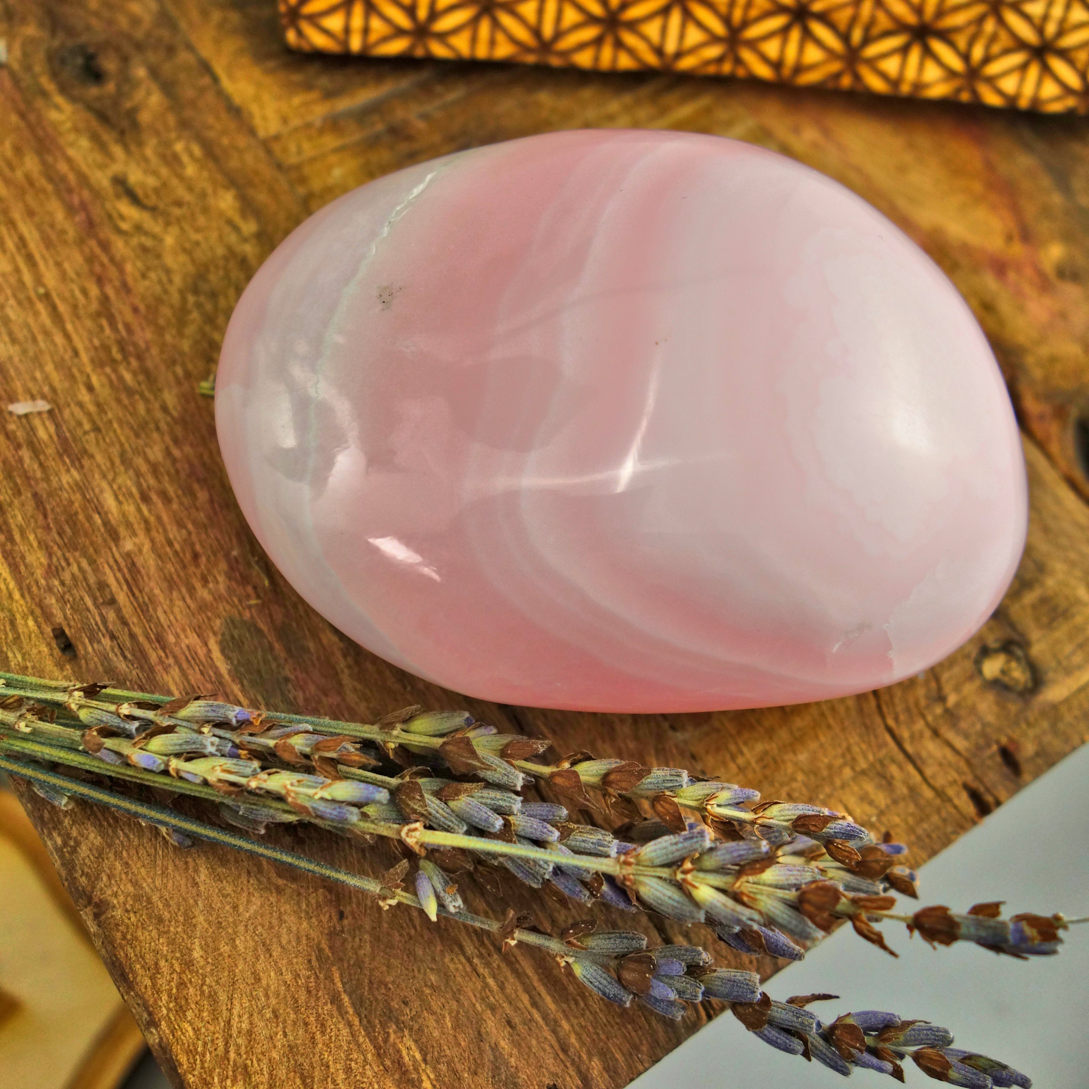 Fluorescent Creamy & Chunky Pink Mangano Calcite Hand Held Specimen - Earth Family Crystals