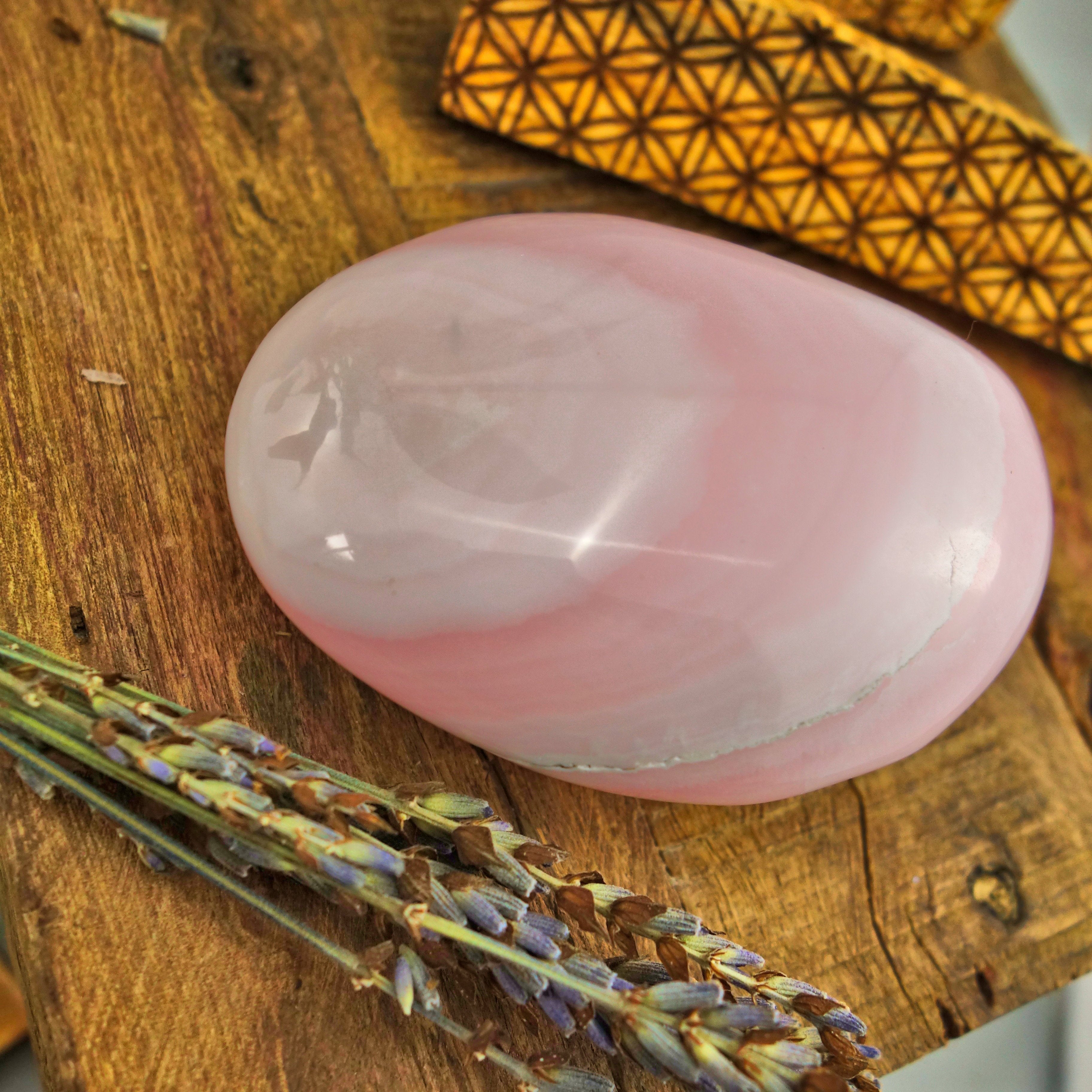 Fluorescent Creamy & Chunky Pink Mangano Calcite Hand Held Specimen - Earth Family Crystals