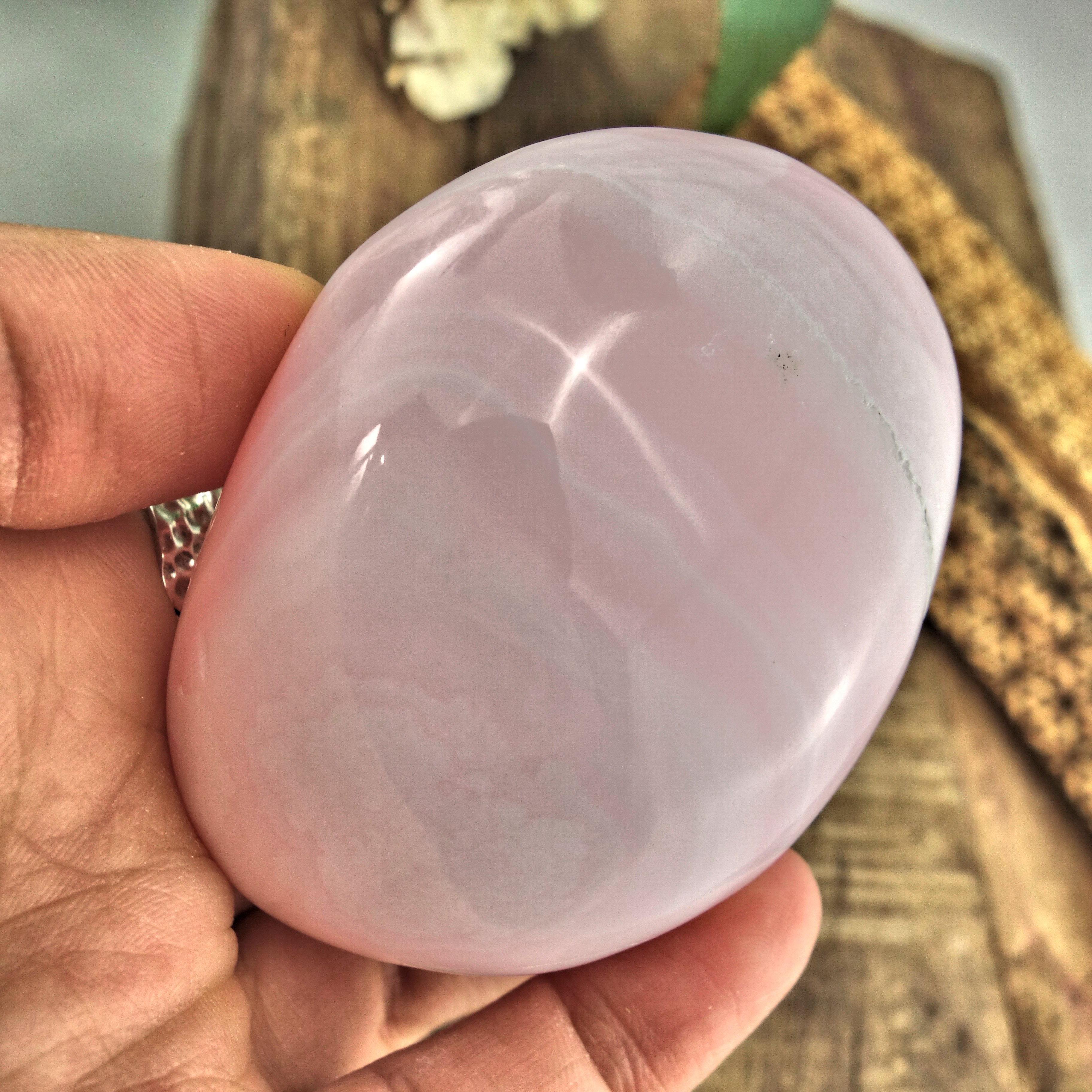 Fluorescent Creamy & Chunky Pink Mangano Calcite Hand Held Specimen - Earth Family Crystals