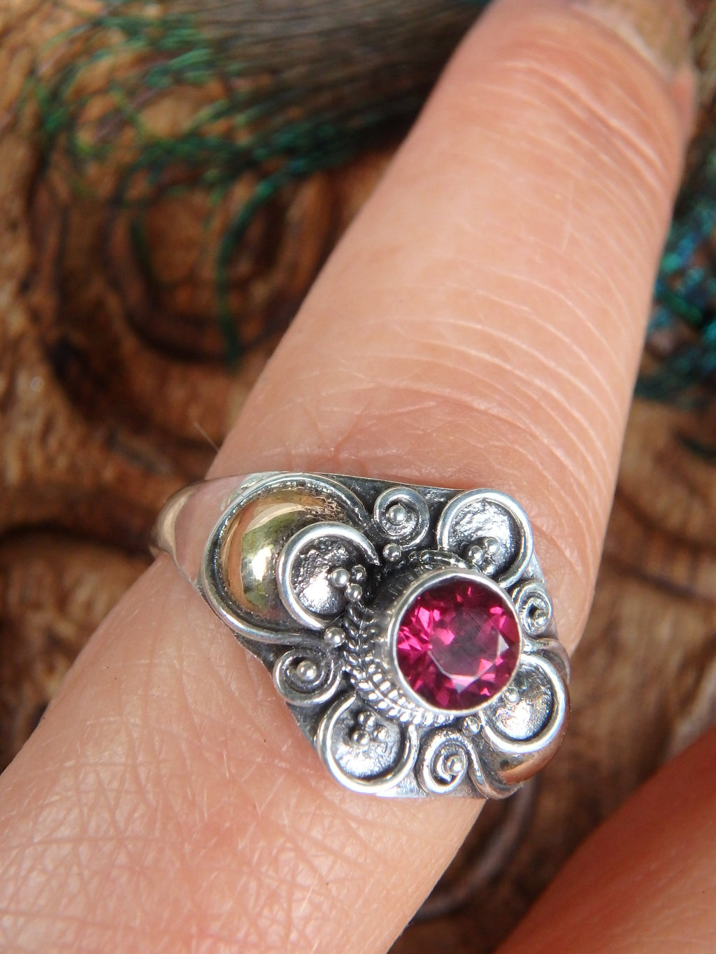 Faceted Pink Tourmaline Flower Ring in Sterling Silver (Size 7) - Earth Family Crystals