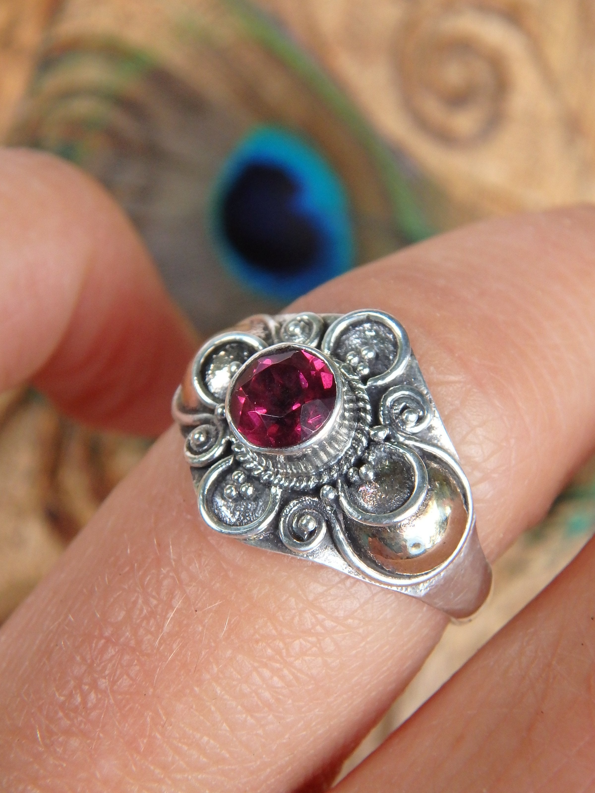 Faceted Pink Tourmaline Flower Ring in Sterling Silver (Size 7) - Earth Family Crystals