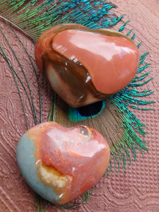 Set of 2 Pretty Splashes of Color Polychrome Jasper Hand Held Hearts