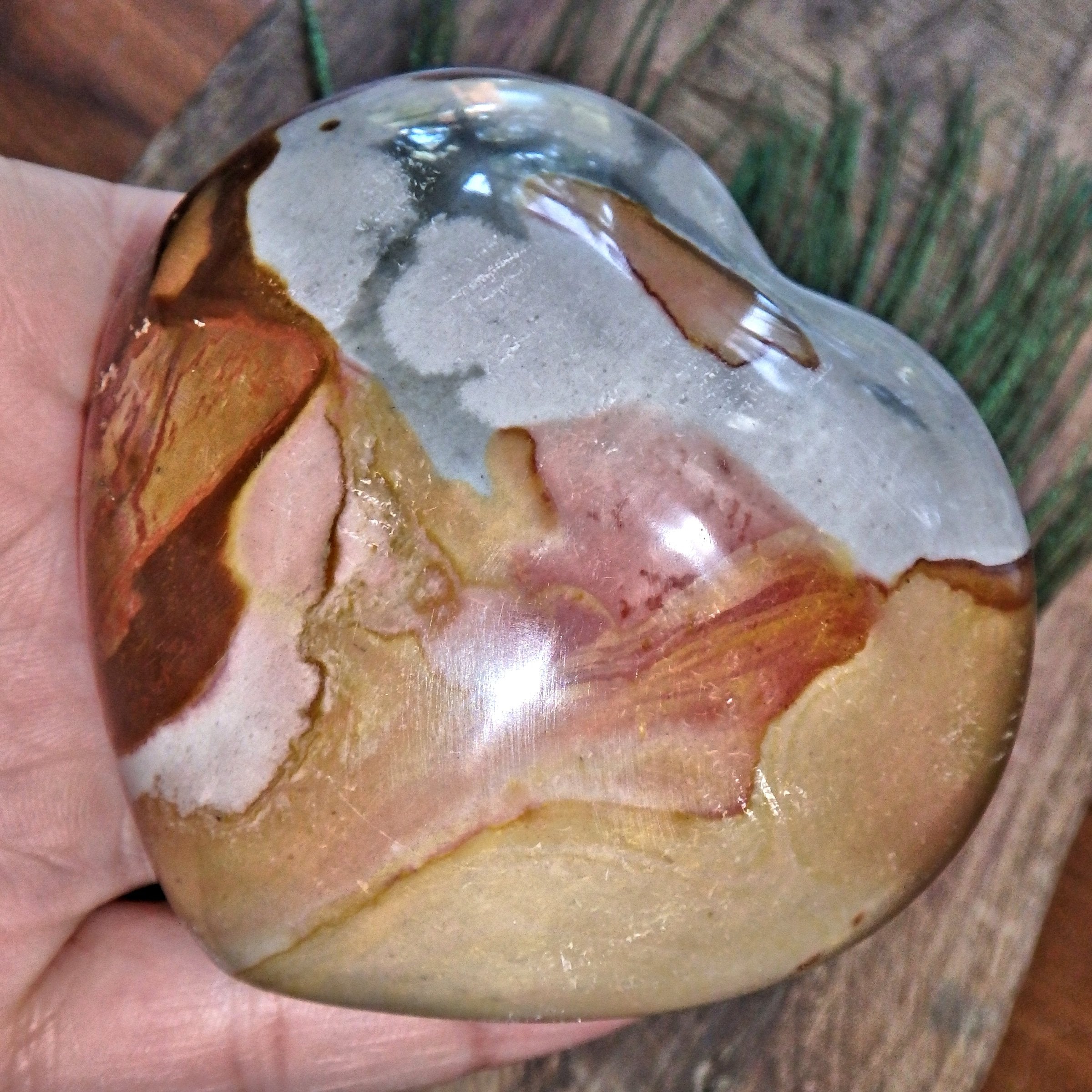 Splashes of Color Polychrome Jasper Puffy Heart Carving From Madagascar