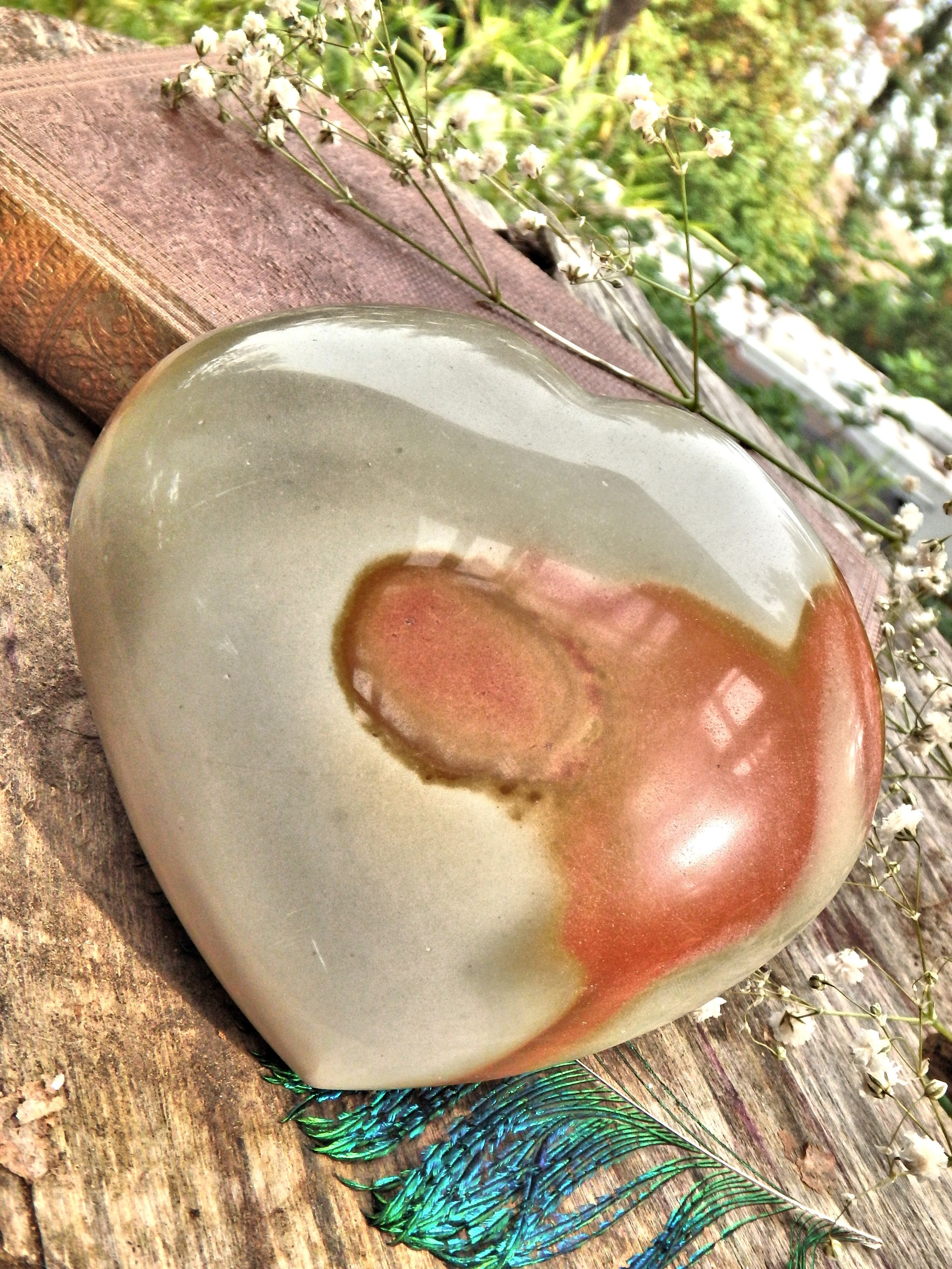 Large Creamy Swirls Polychrome Jasper Love Heart1 - Earth Family Crystals