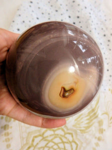 Jumbo Creamy Burgundy Patterns Polychrome Jasper Sphere Carving - Earth Family Crystals