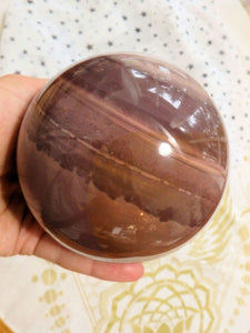 Jumbo Creamy Burgundy Patterns Polychrome Jasper Sphere Carving - Earth Family Crystals