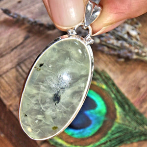 Ultimate Healers Minty Green Prehnite & Epidot Sterling Silver Pendant (Includes Silver Chain) - Earth Family Crystals