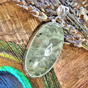 Ultimate Healers Minty Green Prehnite & Epidot Sterling Silver Pendant (Includes Silver Chain) - Earth Family Crystals