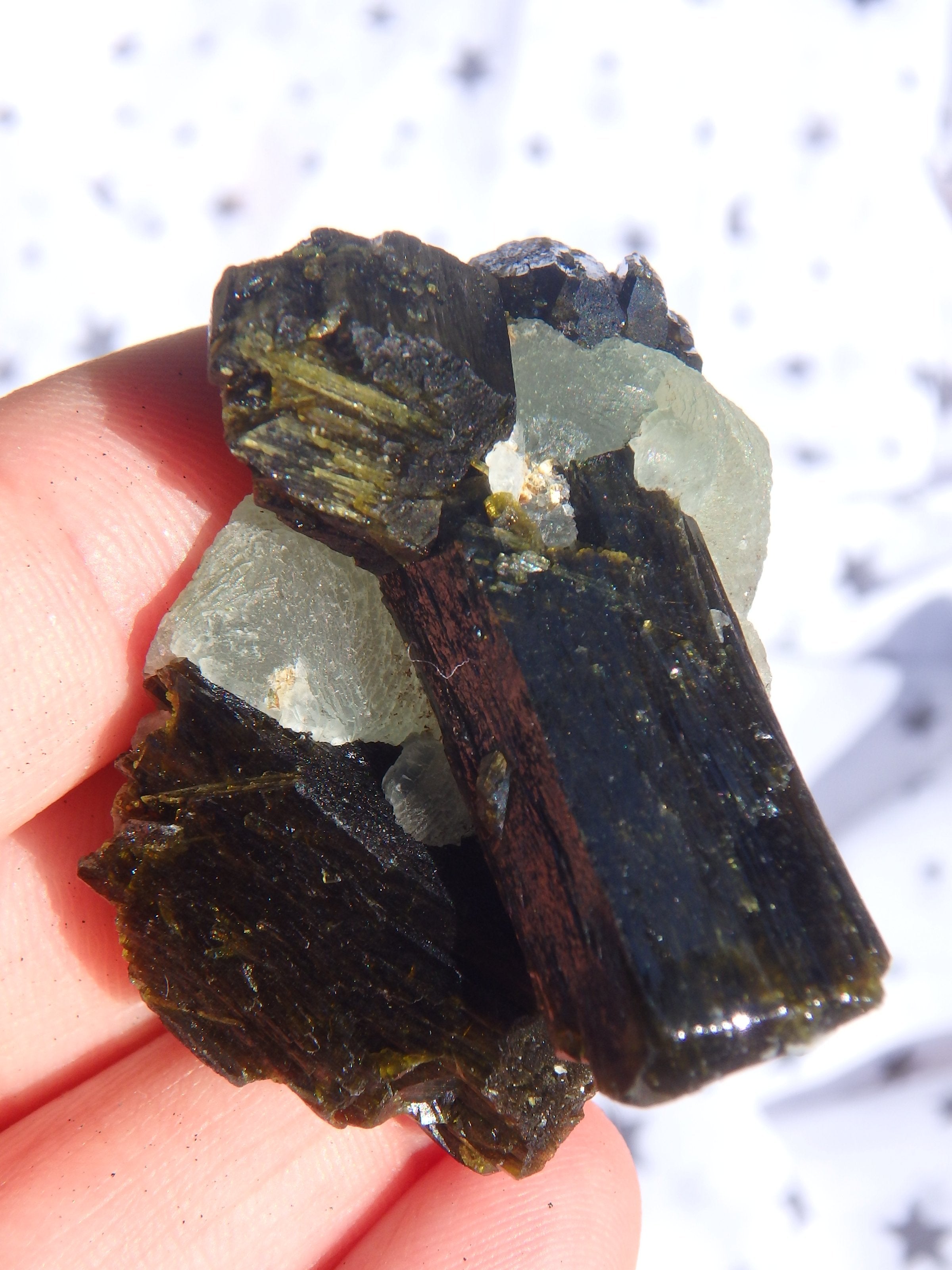 Fantastic Combo-Grape Green Prehnite on Forest Green Epidote Matrix 2 - Earth Family Crystals