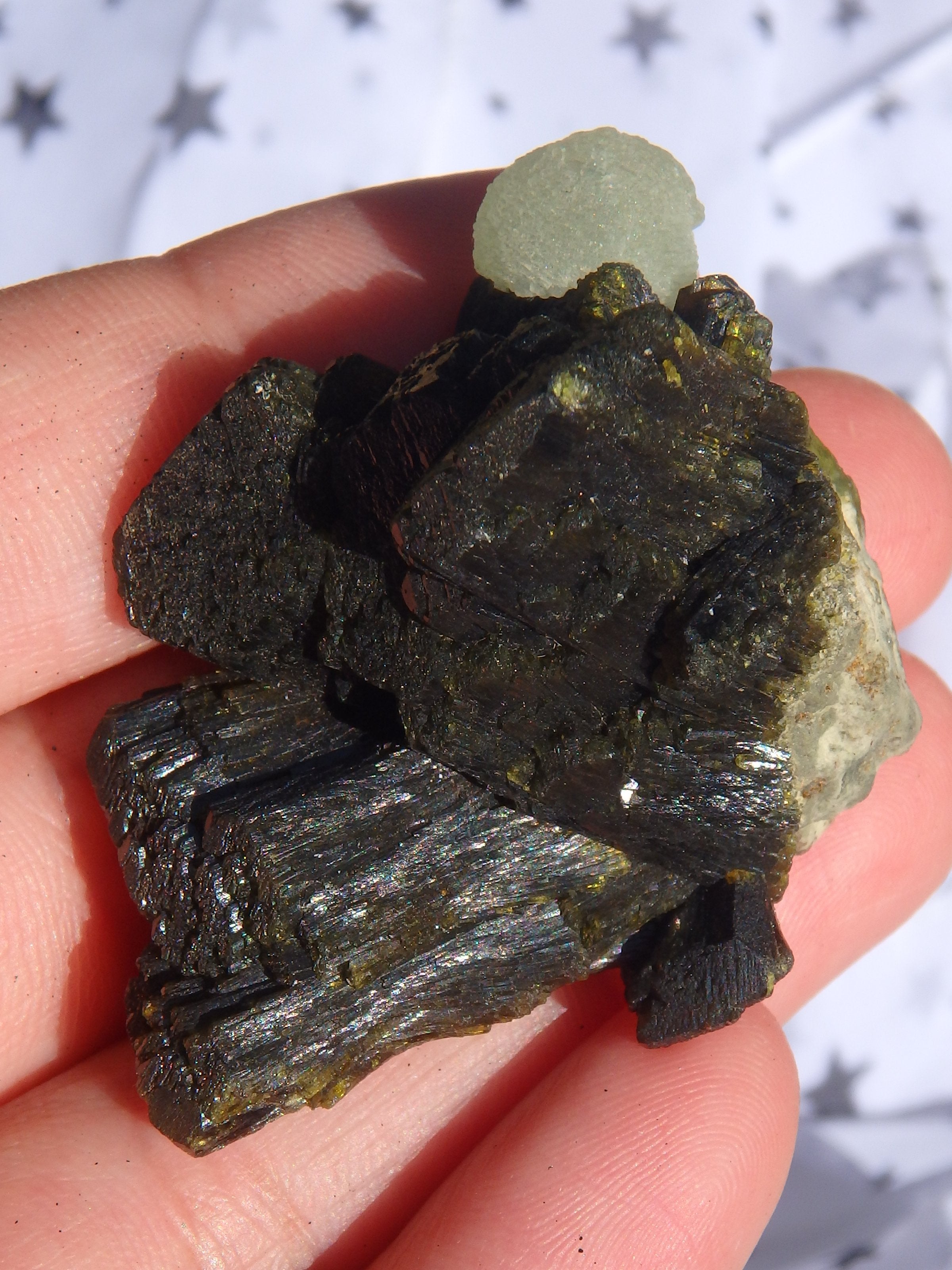 Fantastic Combo-Grape Green Prehnite on Forest Green Epidote Matrix 3 - Earth Family Crystals