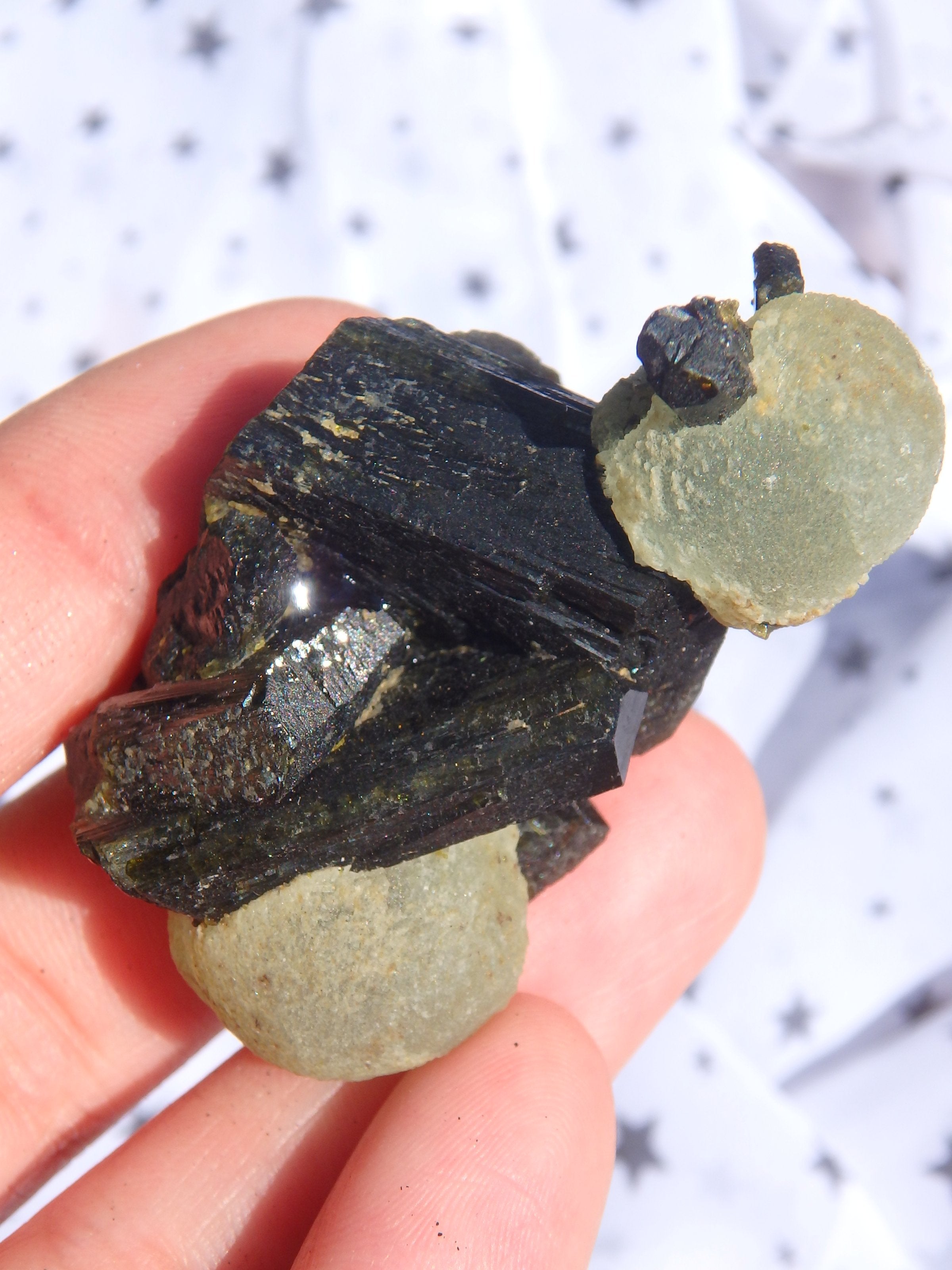 Fantastic Combo-Grape Green Prehnite on Forest Green Epidote Matrix 1 - Earth Family Crystals