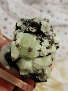 Special Find! Green Prehnite & Copper From Osceola Mine, Michigan, Usa on Collectors Stand - Earth Family Crystals