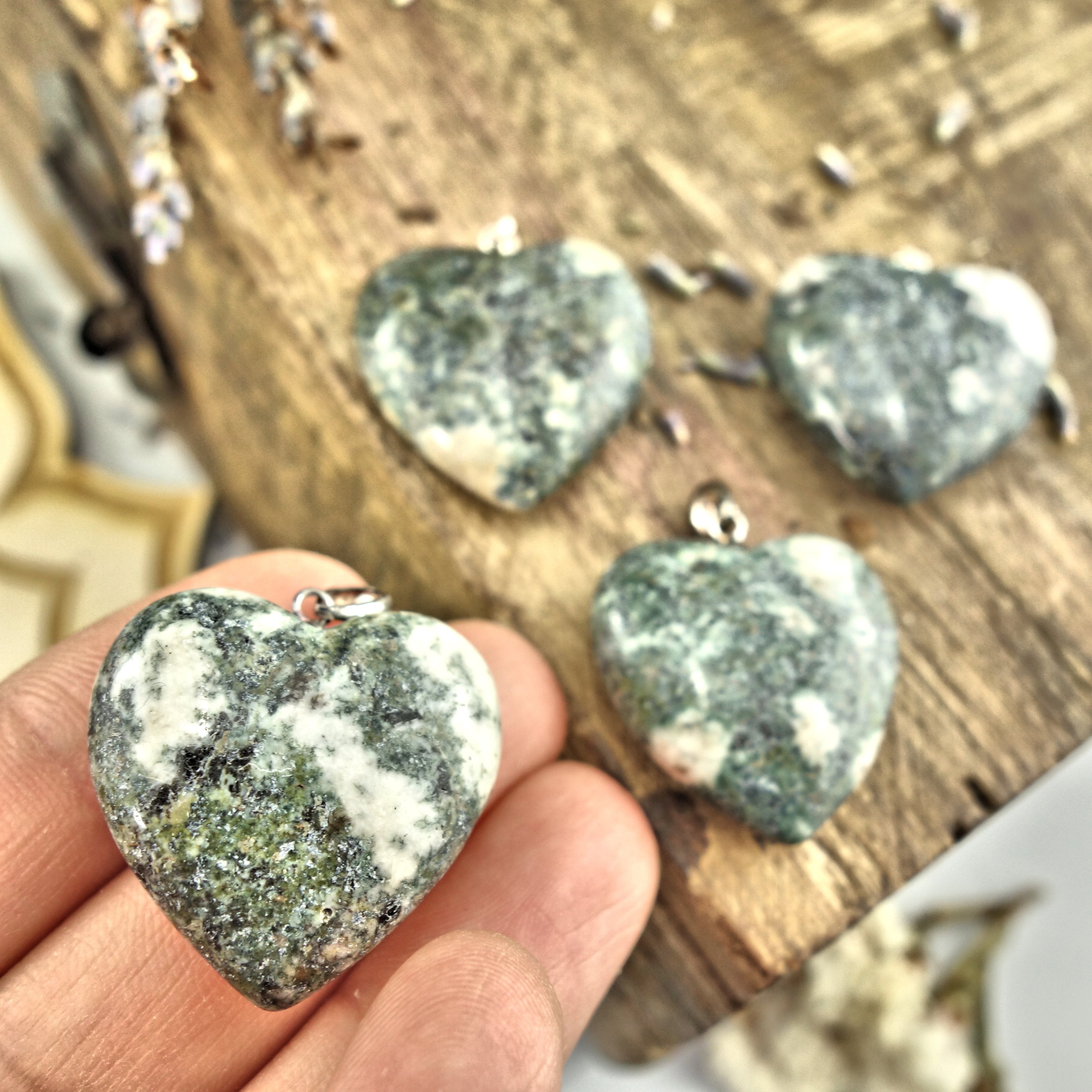 Sacred Stonehenge Preseli Bluestone Love Heart Pendant in Sterling Silver (Includes Silver Chain) (1)