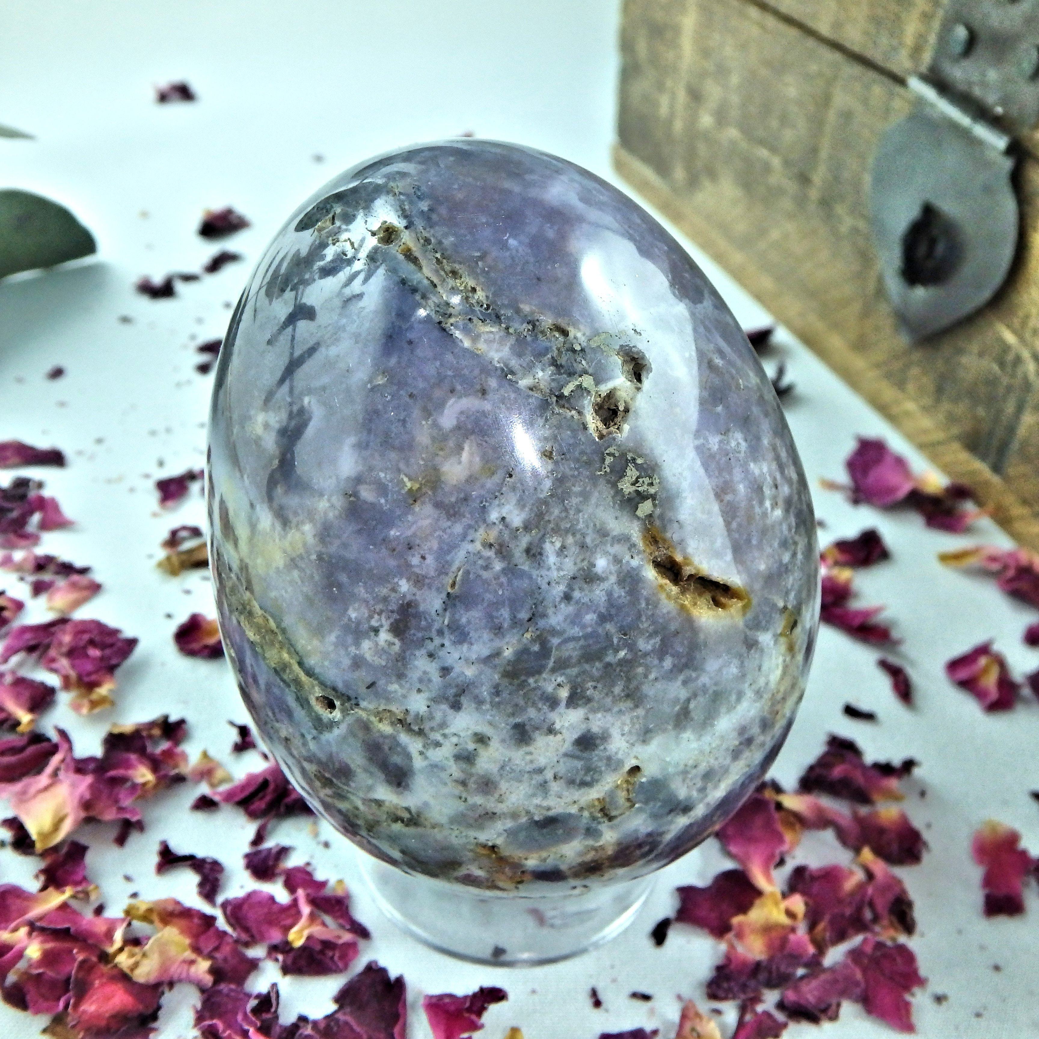 Chunky Violet Flame Purple Agate Egg Carving With Small Caves - Earth Family Crystals