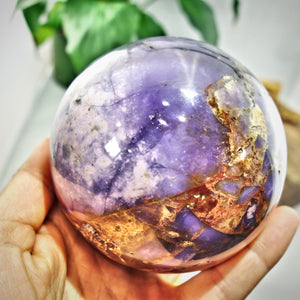 XL 2.5 Lb Rare Violet Flame Agate Sphere With Caves From Madagascar - Earth Family Crystals