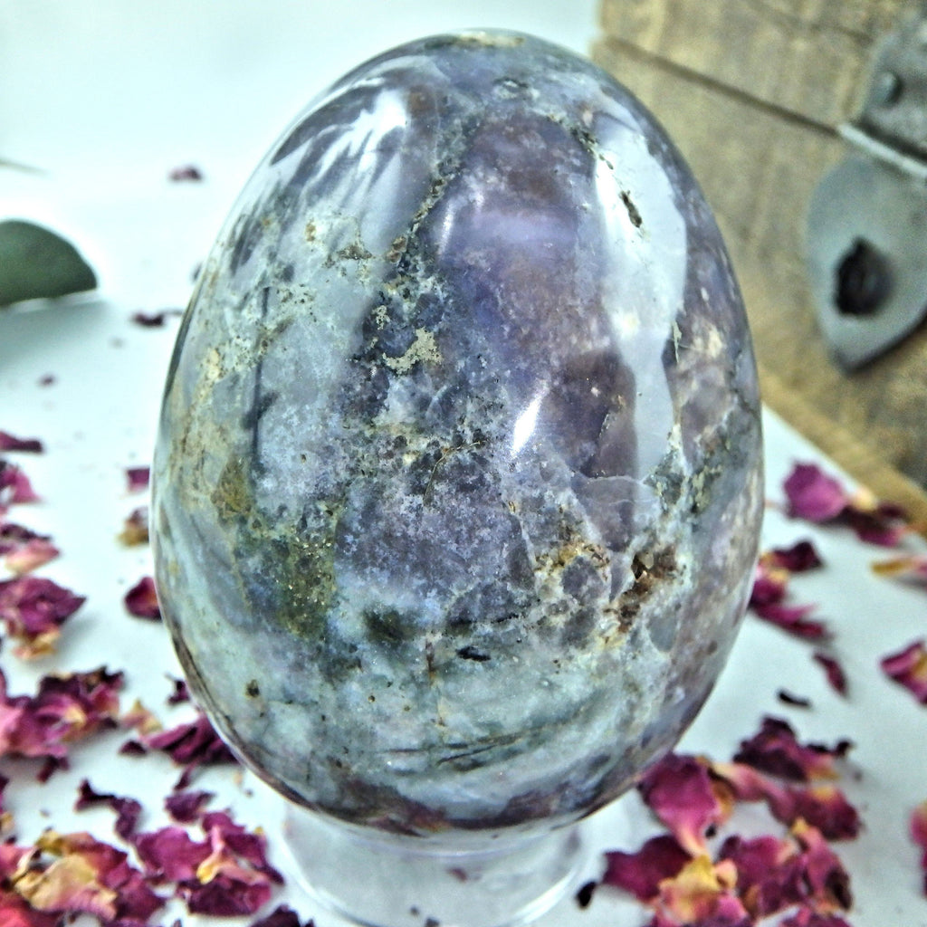 Chunky Violet Flame Purple Agate Egg Carving With Small Caves - Earth Family Crystals