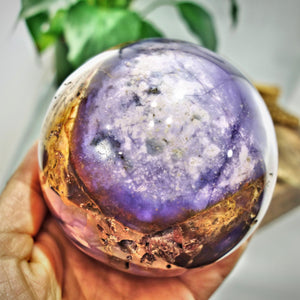 XL 2.5 Lb Rare Violet Flame Agate Sphere With Caves From Madagascar - Earth Family Crystals