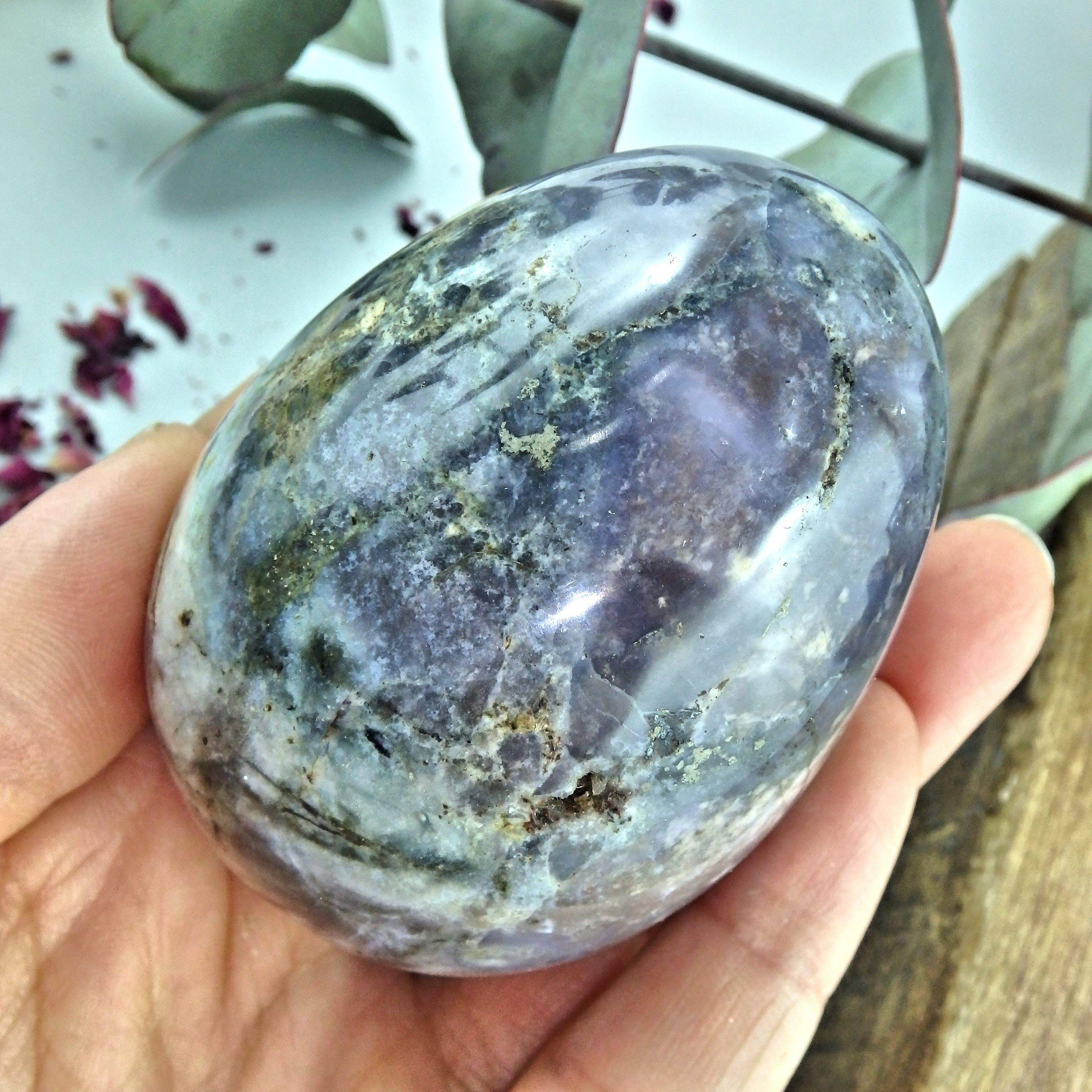 Chunky Violet Flame Purple Agate Egg Carving With Small Caves - Earth Family Crystals
